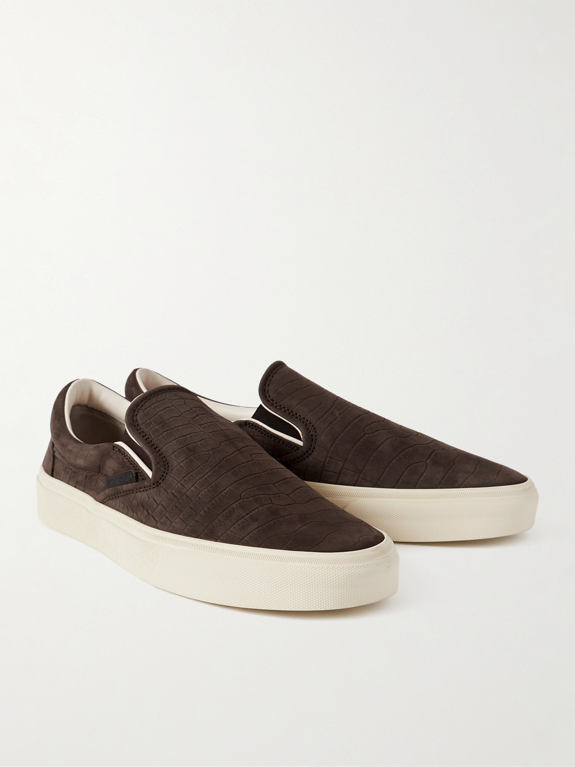 Shop Tom Ford Jude Croc-effect Nubuck Slip-on Sneakers In Brown