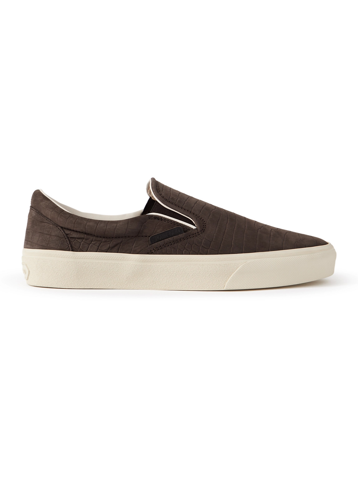 Shop Tom Ford Jude Croc-effect Nubuck Slip-on Sneakers In Brown