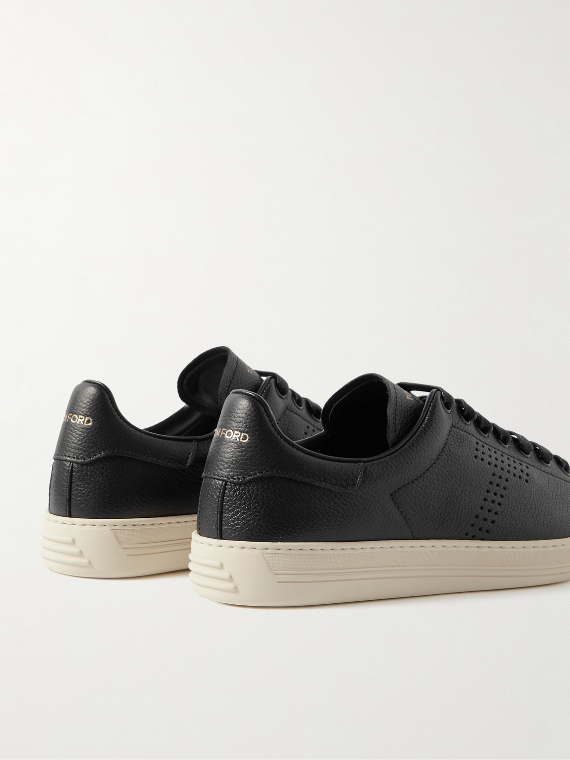 Shop Tom Ford Warwick Perforated Full-grain Leather Sneakers In Black