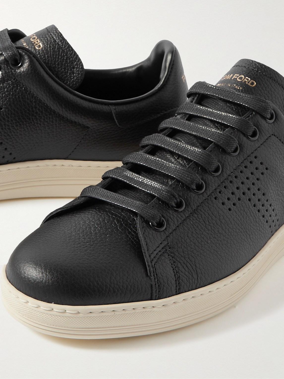 Shop Tom Ford Warwick Perforated Full-grain Leather Sneakers In Black