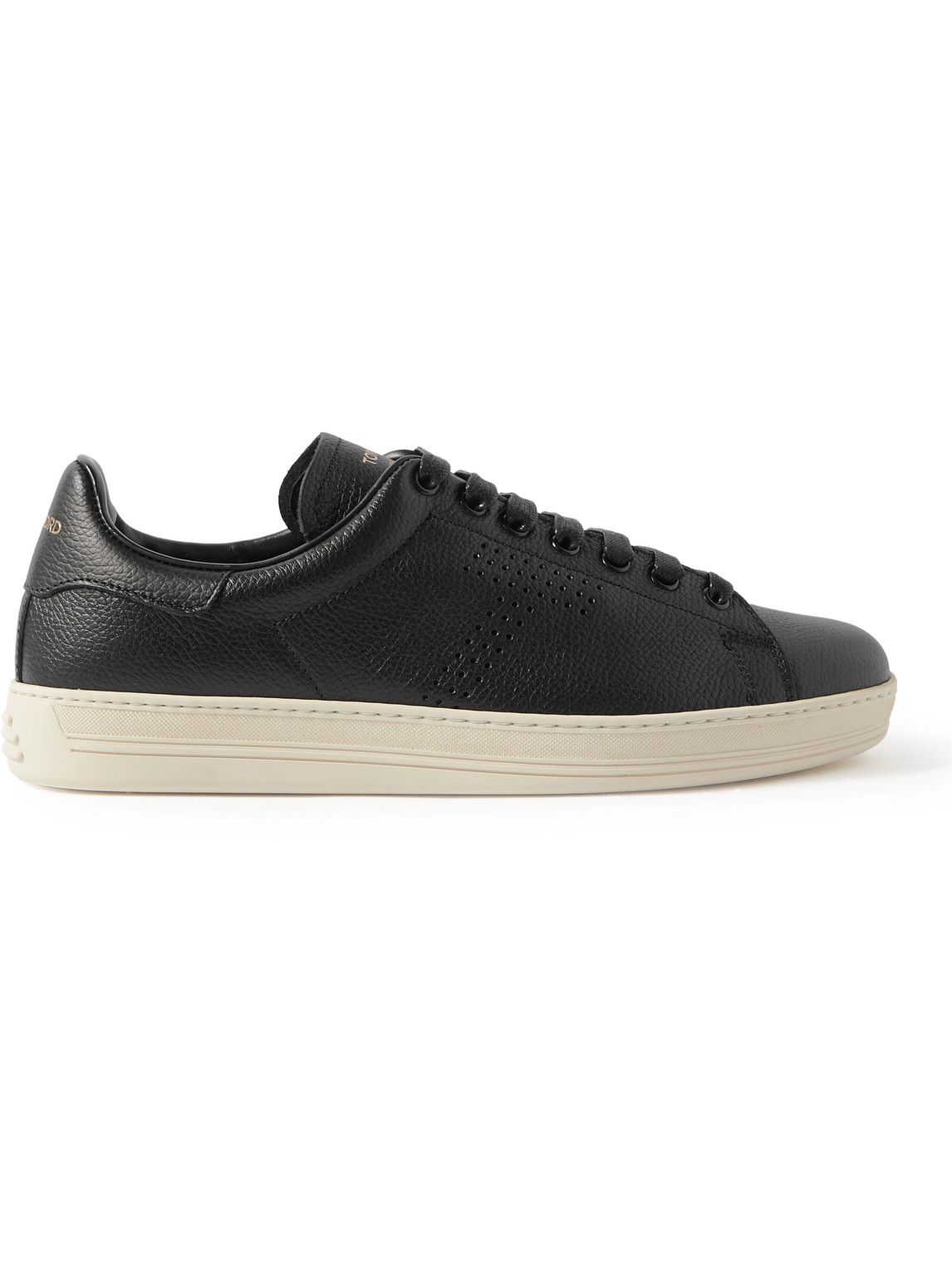 Shop Tom Ford Warwick Perforated Full-grain Leather Sneakers In Black