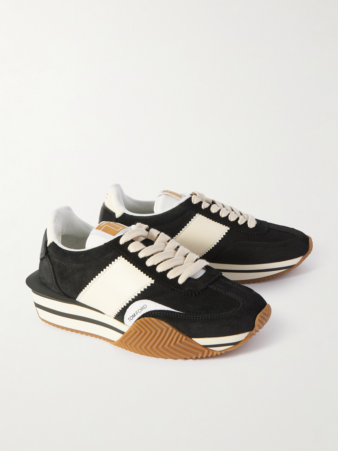 Shop Tom Ford James Rubber-trimmed Leather, Suede And Nylon Sneakers In Black