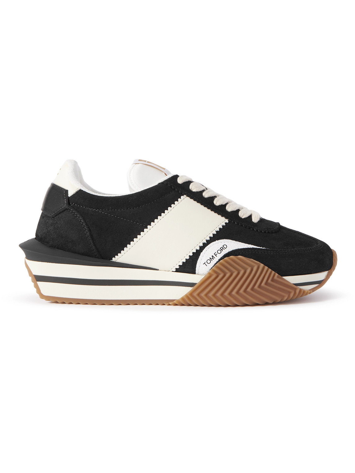 Shop Tom Ford James Rubber-trimmed Leather, Suede And Nylon Sneakers In Black