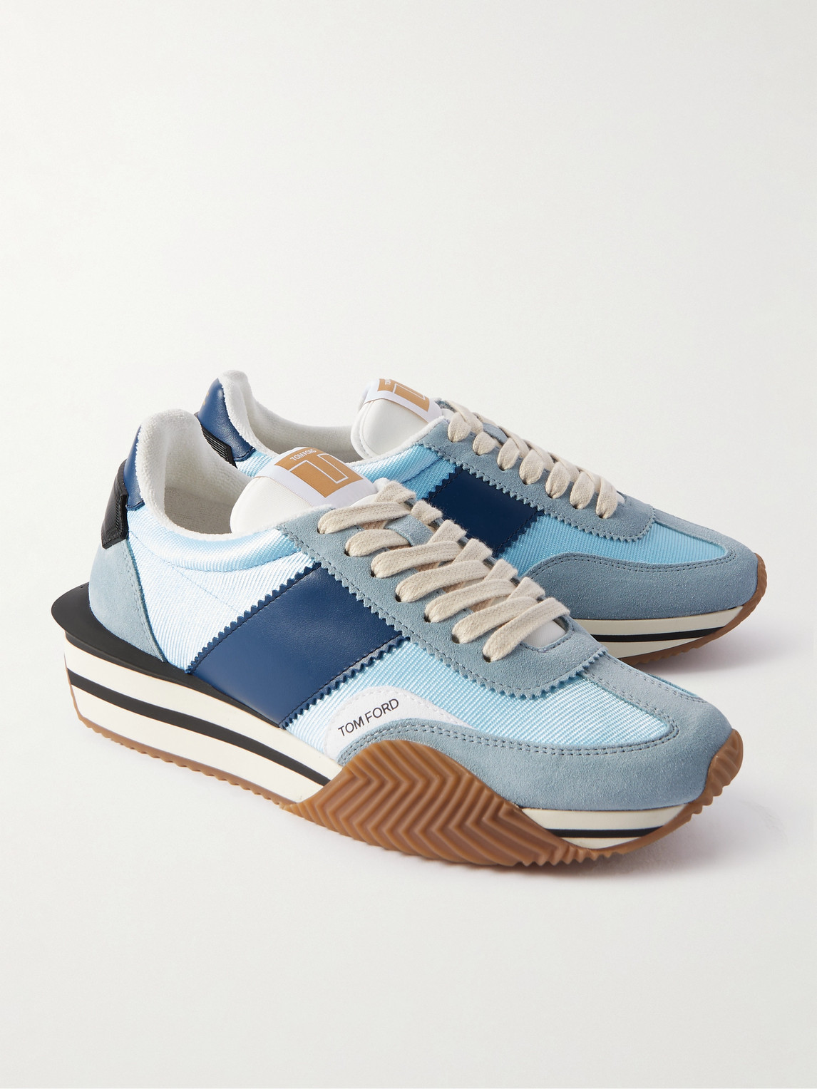 Shop Tom Ford James Rubber-trimmed Leather, Suede And Nylon Sneakers In Blue