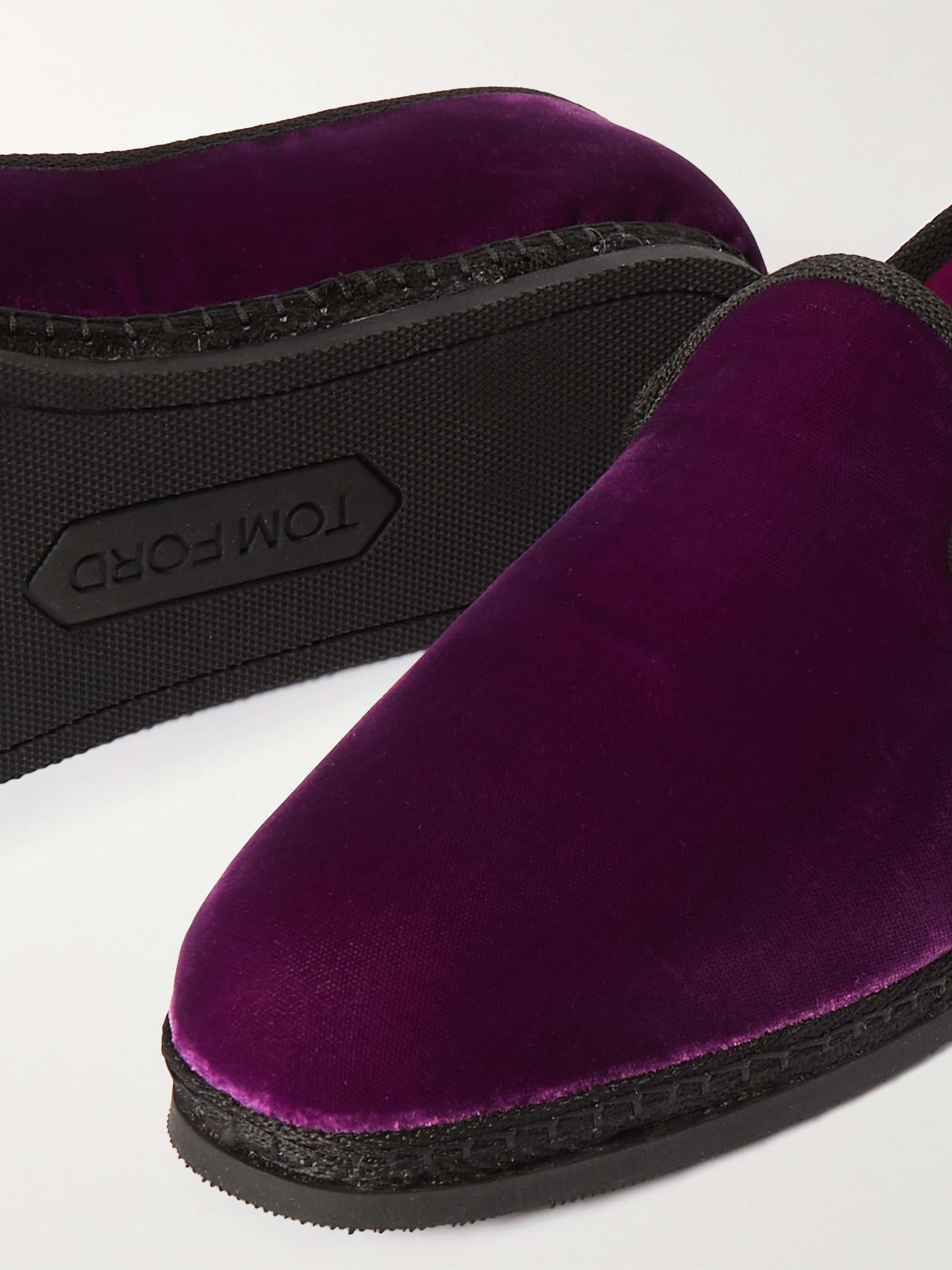 TOM FORD Neal Grosgrain and Leather-Trimmed Velvet Slippers  display picture 1