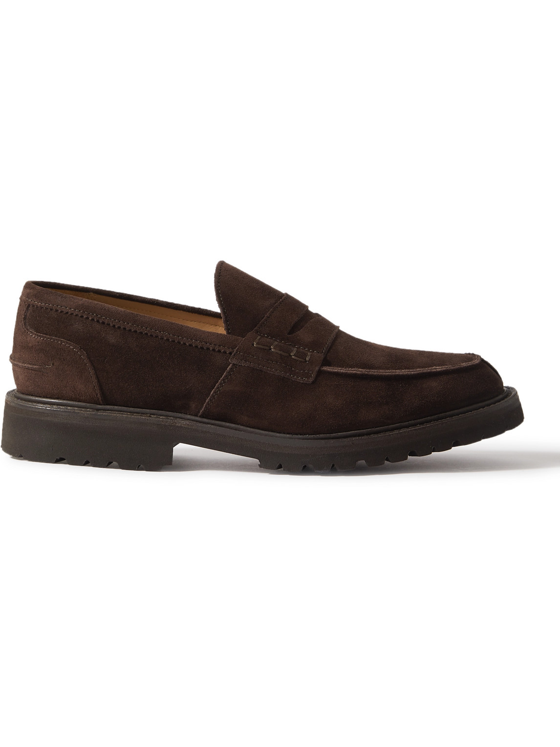 Tricker's Chocolate Suede James Loafer With Leather Sole In Black
