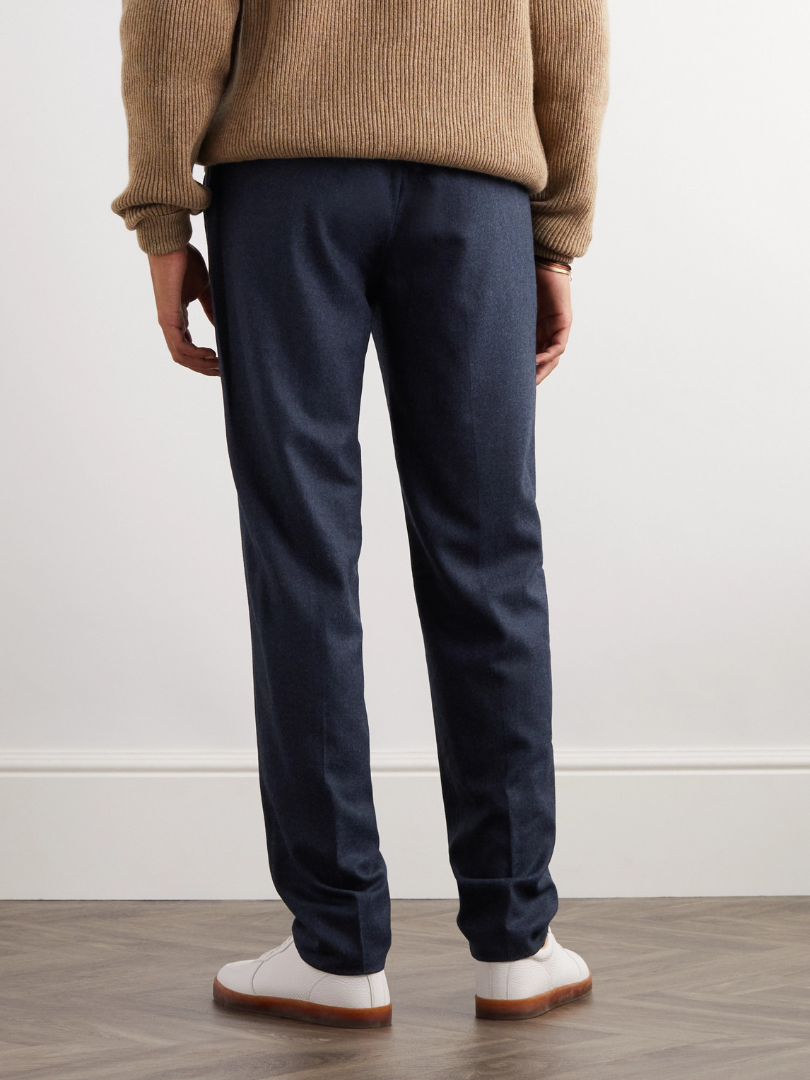 Shop Rubinacci Straight-leg Pleated Wool-flannel Trousers In Blue