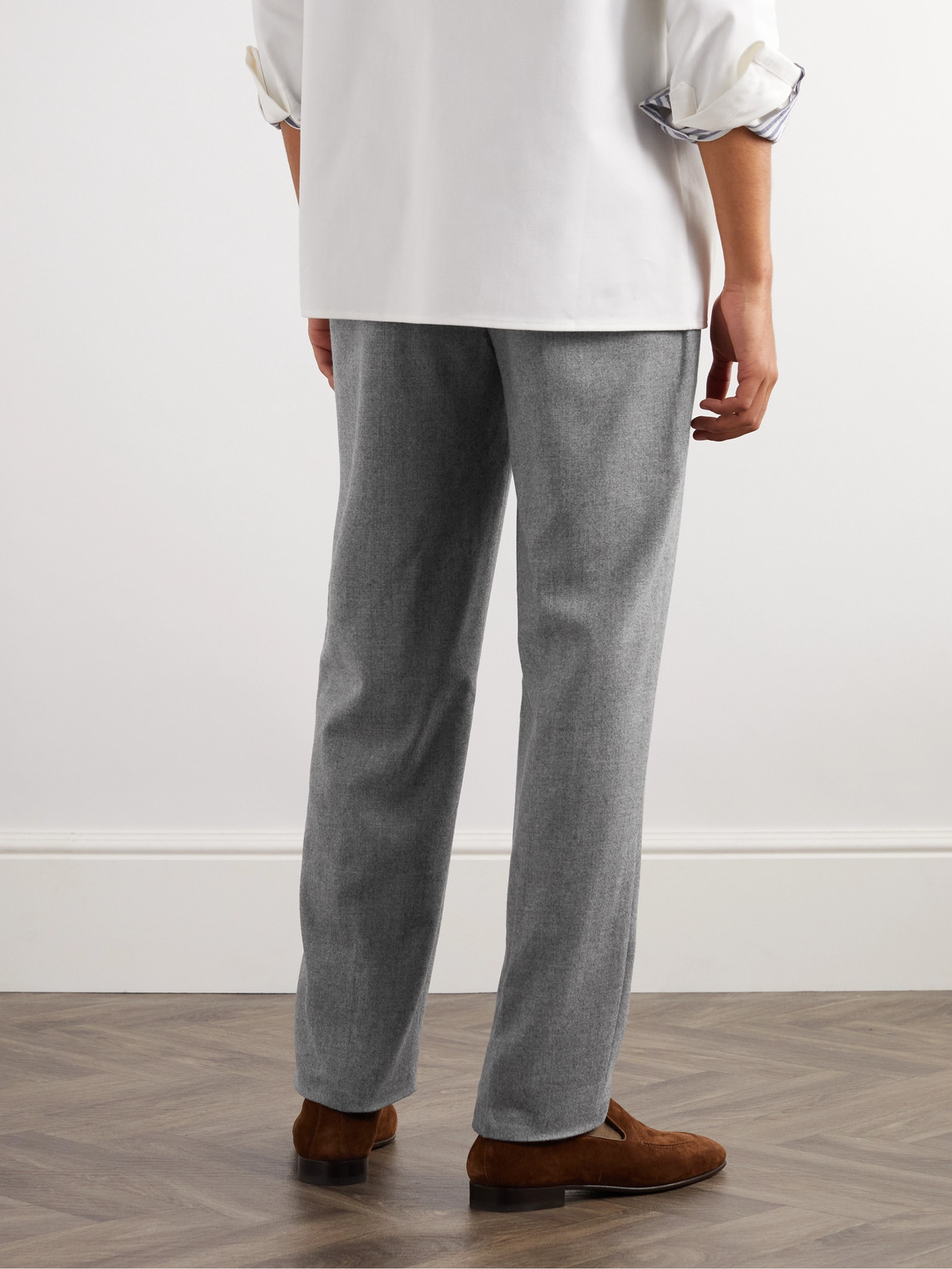 Shop Rubinacci Manny Straight-leg Pleated Wool-flannel Trousers In Gray