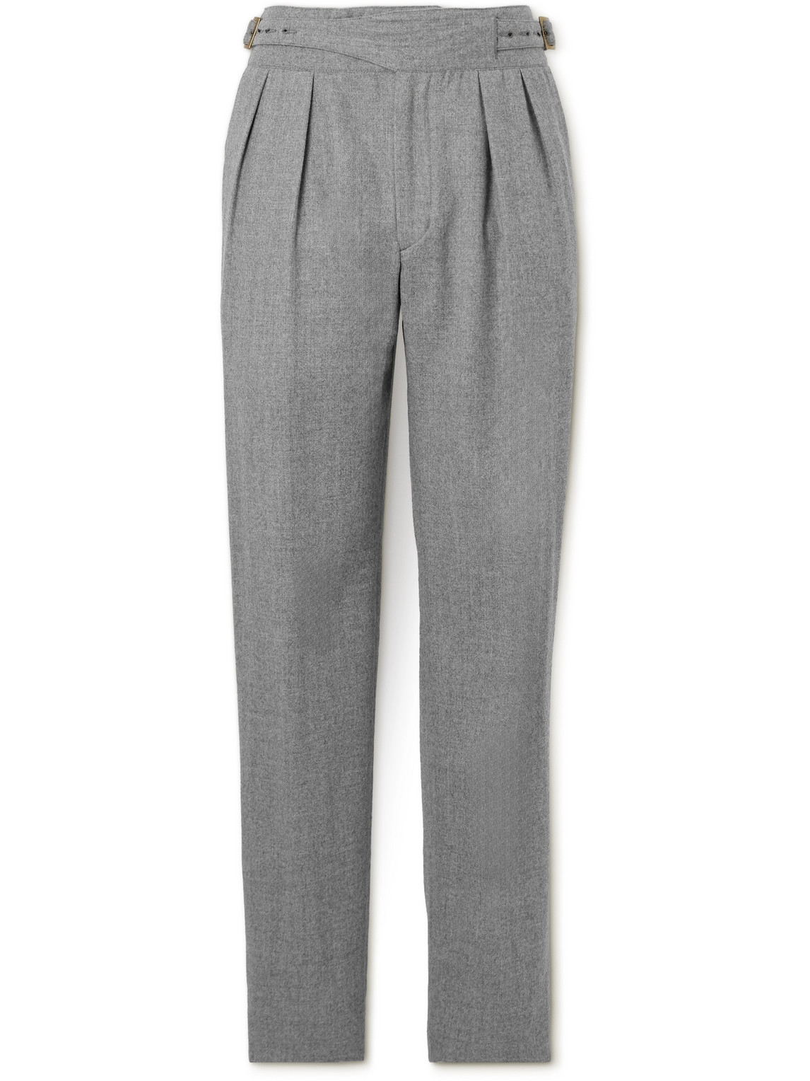Rubinacci Manny Straight-leg Pleated Wool-flannel Trousers In Gray