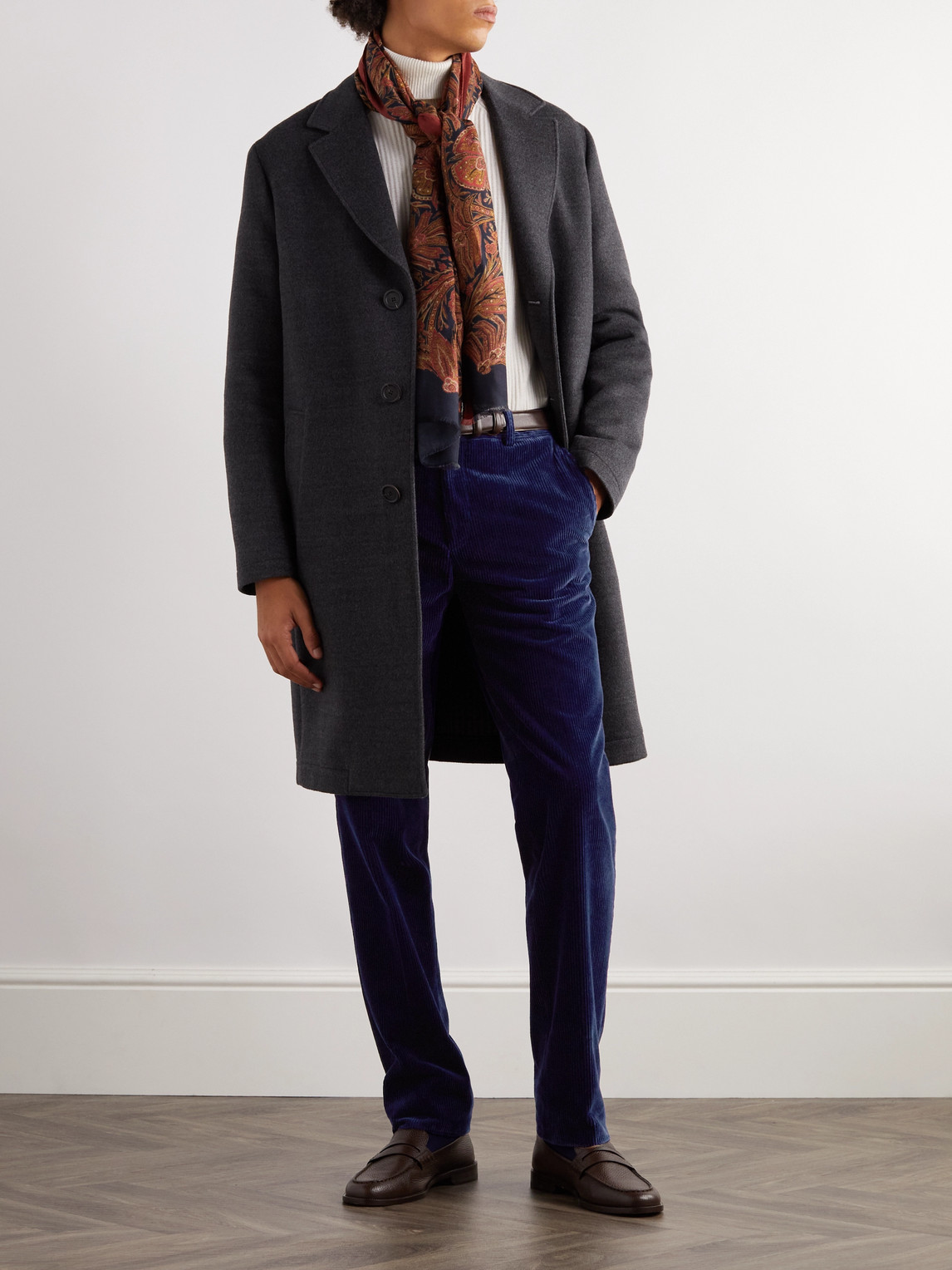 Shop Rubinacci Modluca Straight-leg Pleated Cotton-corduroy Trousers In Blue