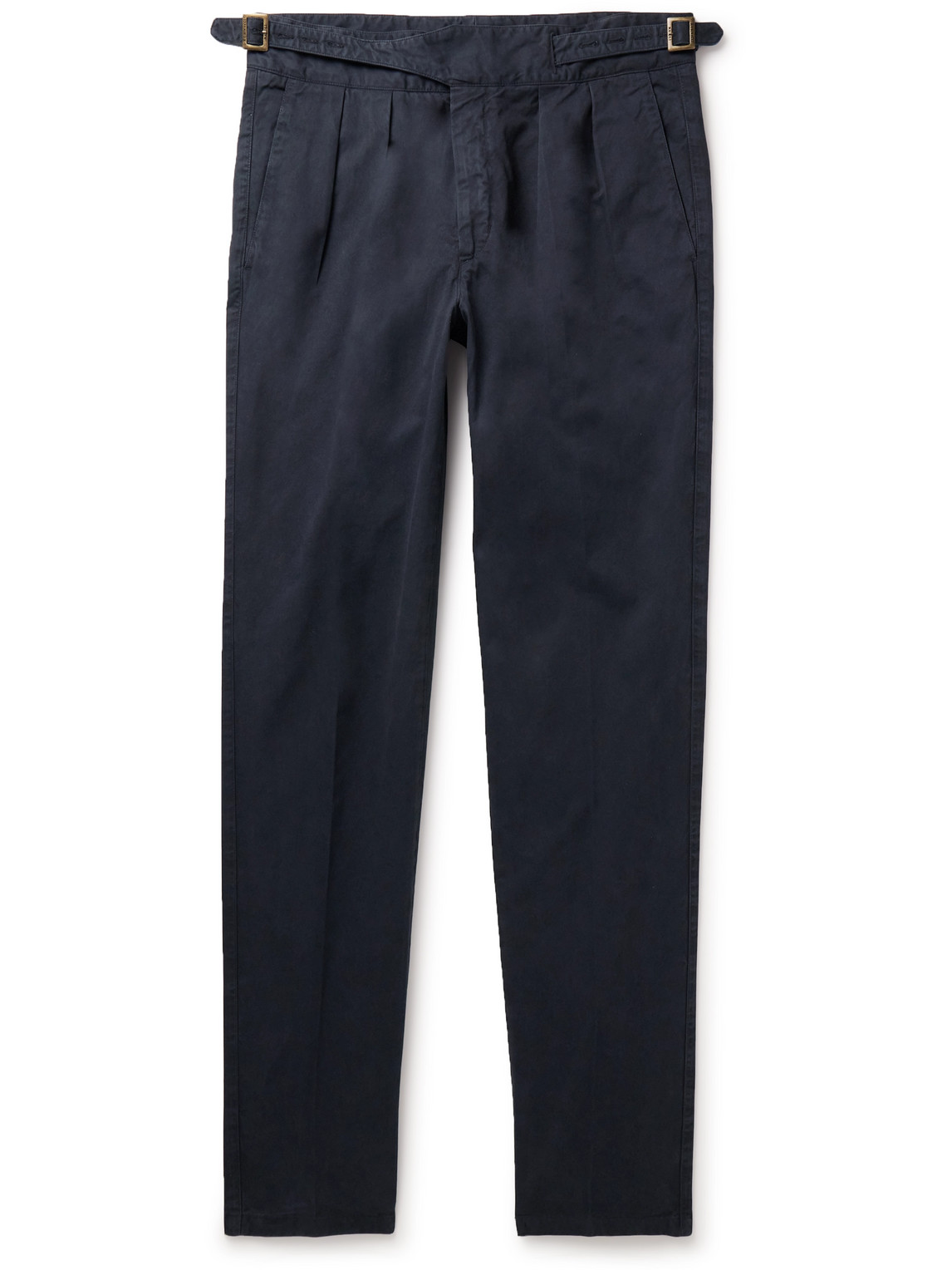 Rubinacci Manny Tapered Pleated Cotton-twill Trousers In Blue