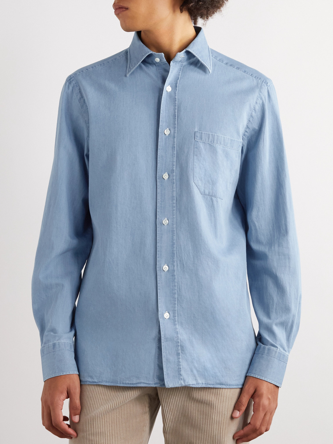 Shop Rubinacci Cotton-chambray Shirt In Blue