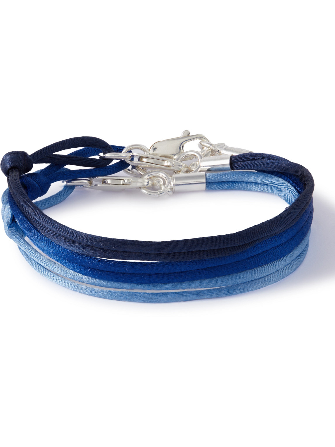 Rubinacci Set Of Three Silver And Silk Bracelets In Blue
