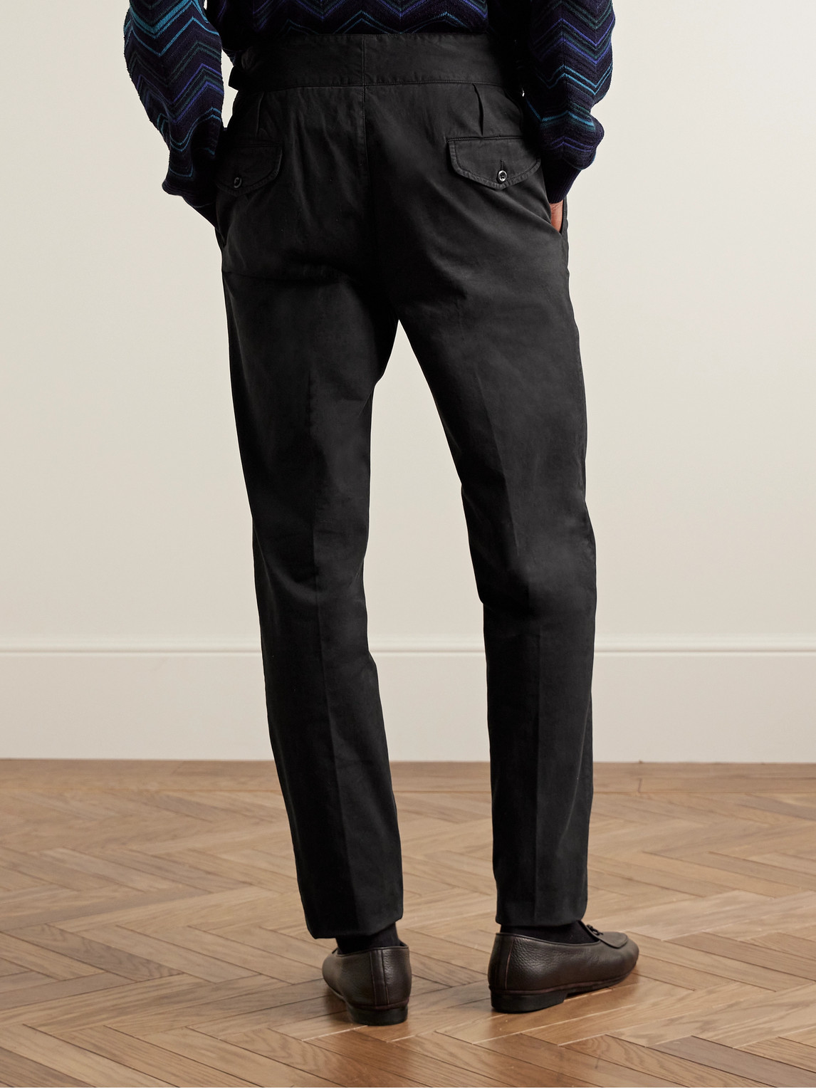 Shop Rubinacci Manny Tapered Pleated Cotton-twill Trousers In Black