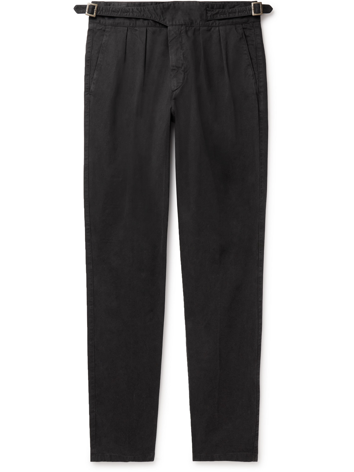 Rubinacci Manny Tapered Pleated Cotton-twill Trousers In Black