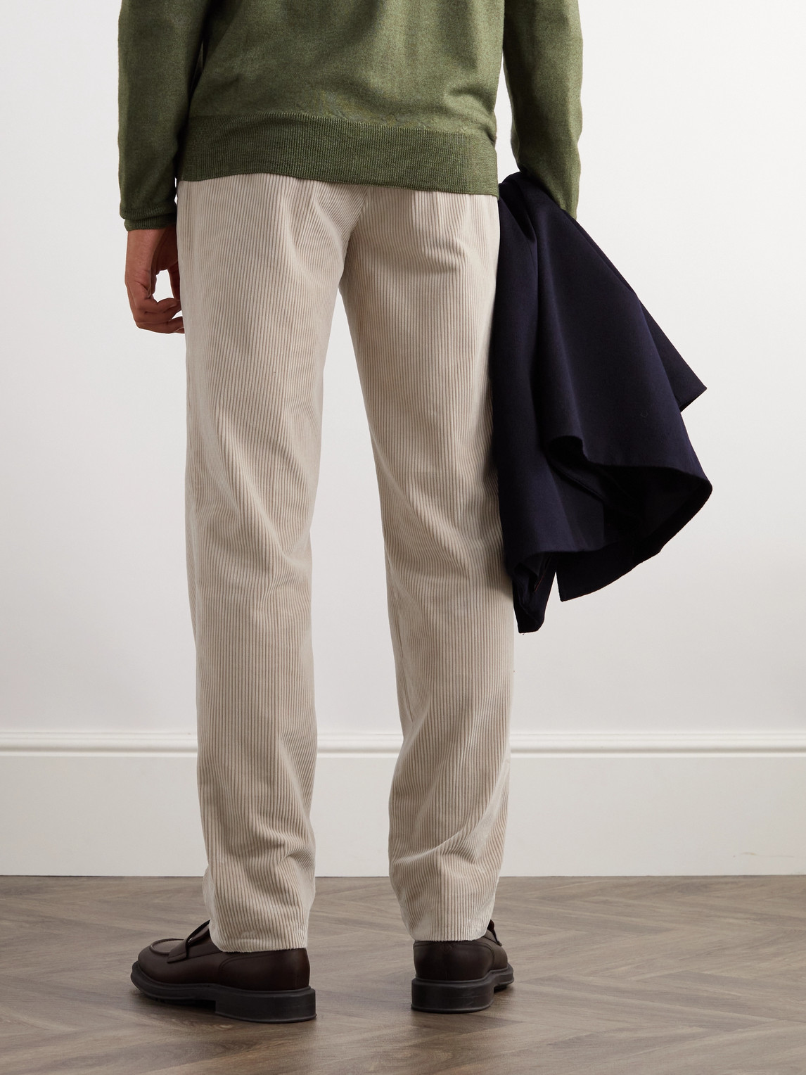 Shop Rubinacci Modluca Straight-leg Pleated Cotton-corduroy Trousers In Neutrals