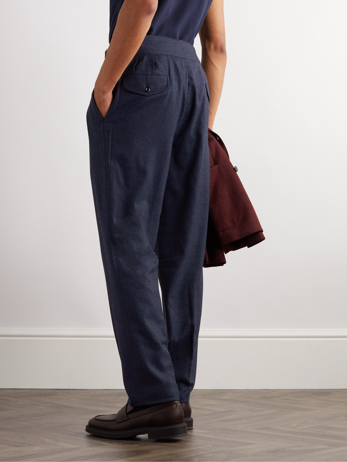Shop Rubinacci Straight-leg Pleated Wool-flannel Suit Trousers In Blue