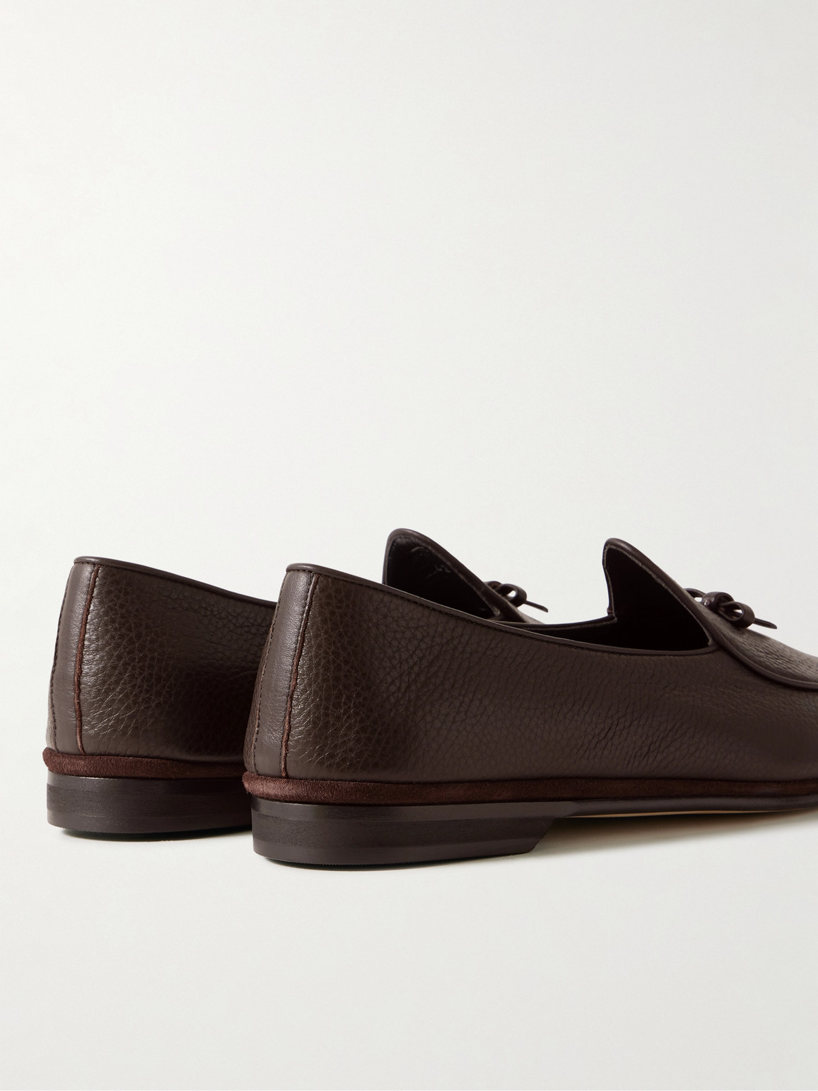 Shop Rubinacci Marphy Suede-trimmed Full-grain Leather Tasselled Loafers In Brown