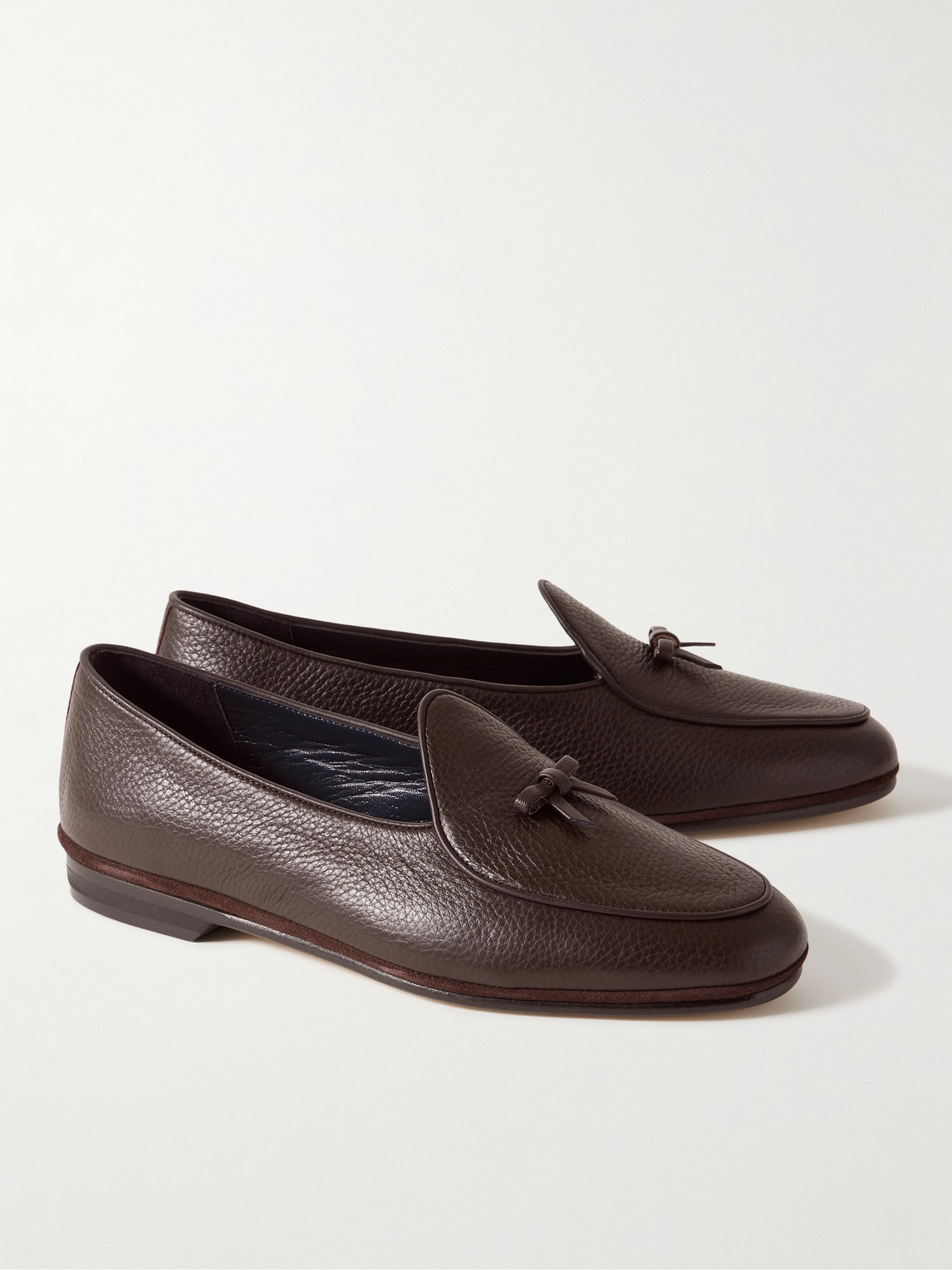 Shop Rubinacci Marphy Suede-trimmed Full-grain Leather Tasselled Loafers In Brown