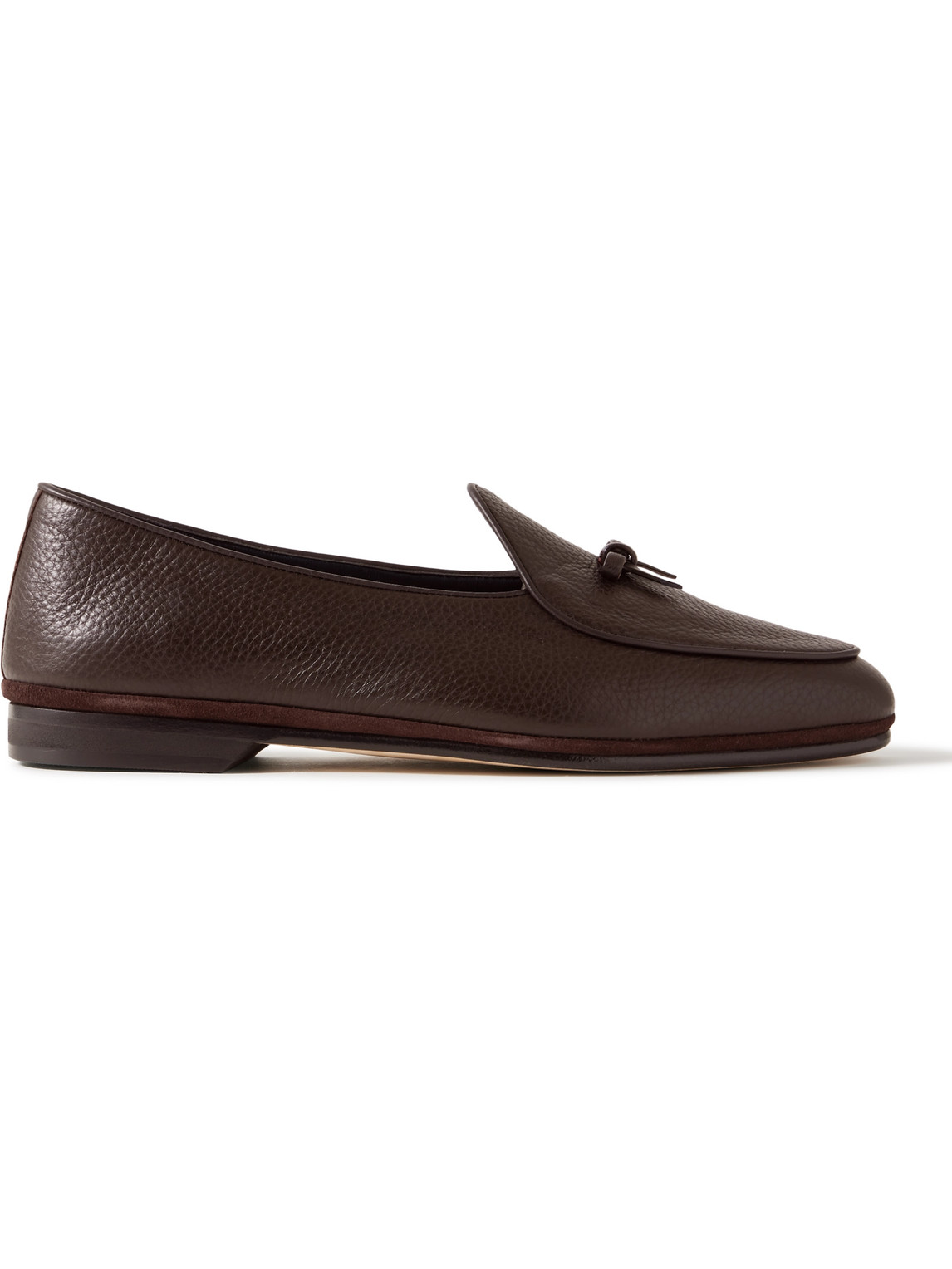 Rubinacci Marphy Suede-trimmed Full-grain Leather Tasselled Loafers In Brown