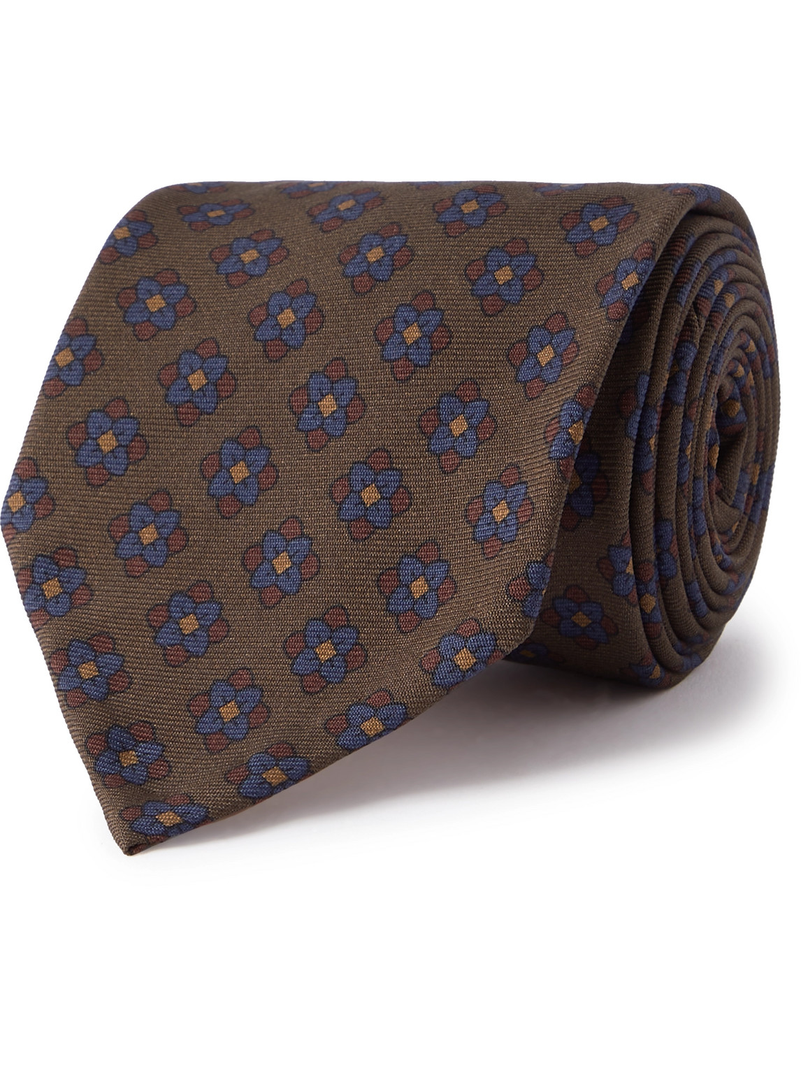 Rubinacci 8cm Floral-print Silk-twill Tie In Brown