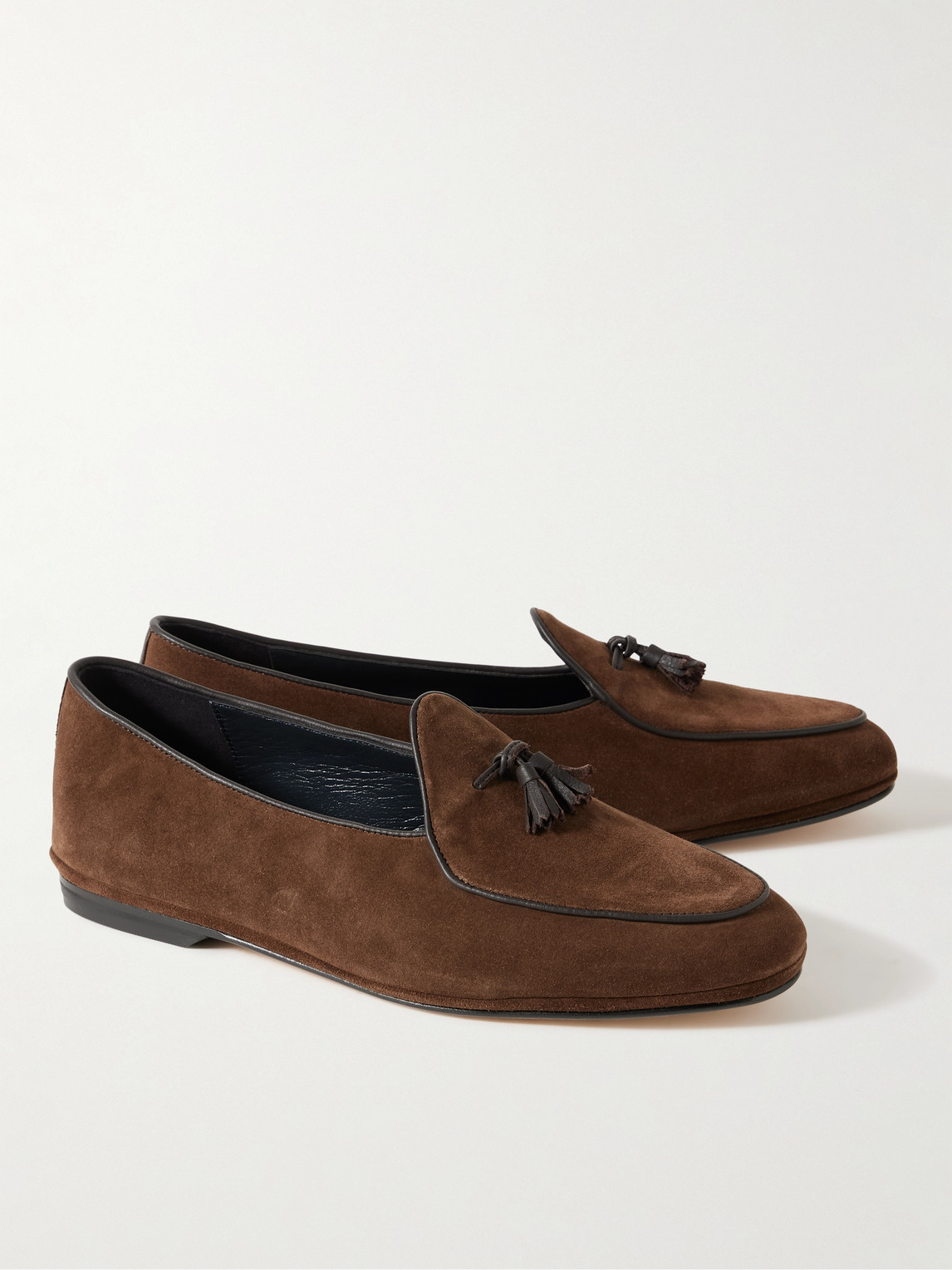 Shop Rubinacci Marphy Leather-trimmed Suede Tasselled Loafers In Brown