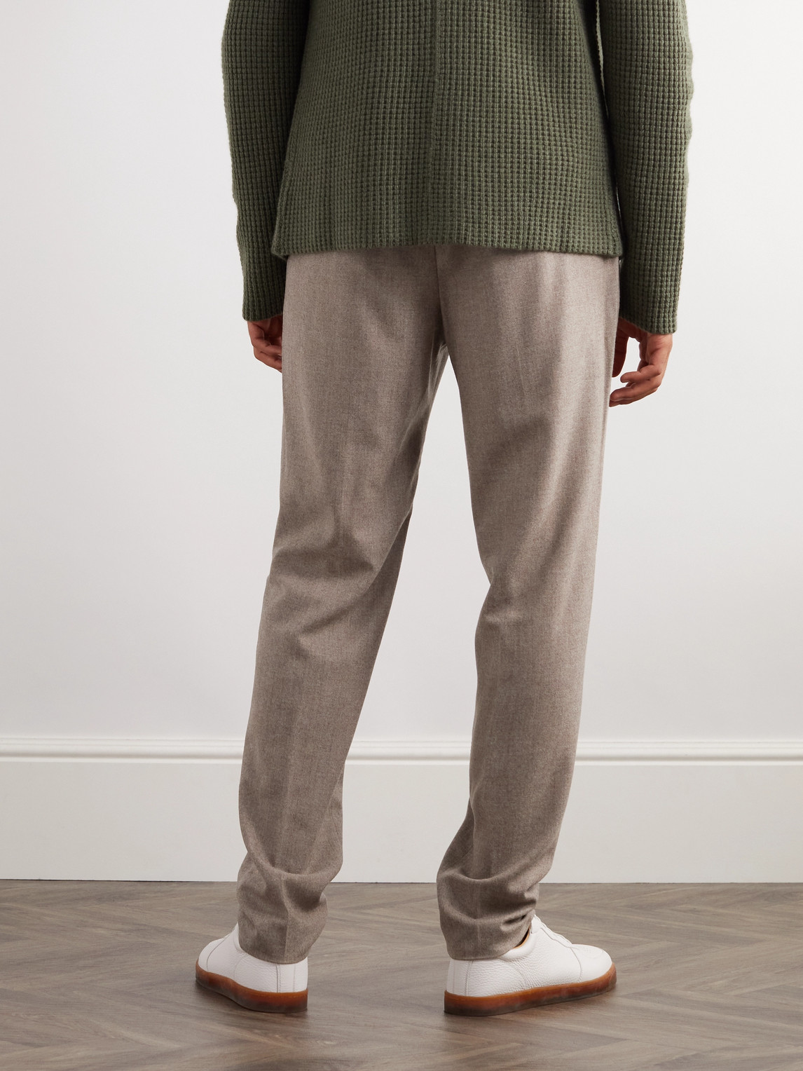 Shop Rubinacci Tapered Pleated Virgin Wool-flannel Trousers In Neutrals