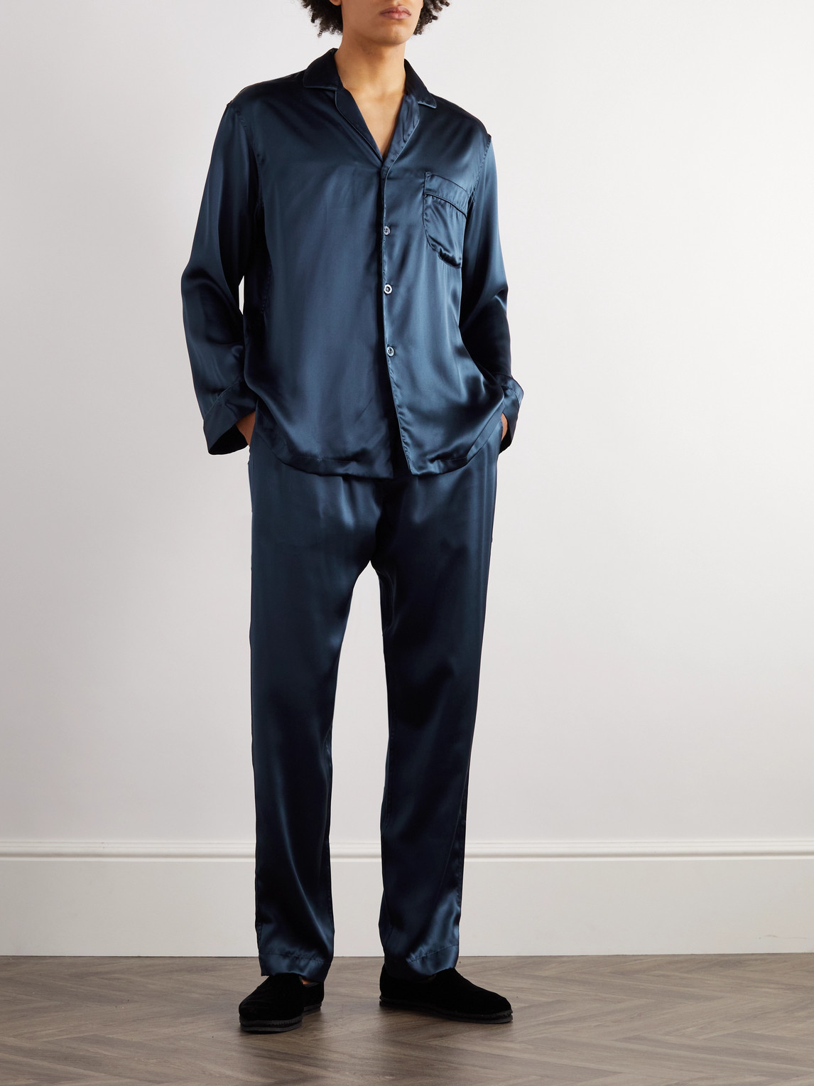 Shop Rubinacci Silk-satin Pyjama Set In Blue