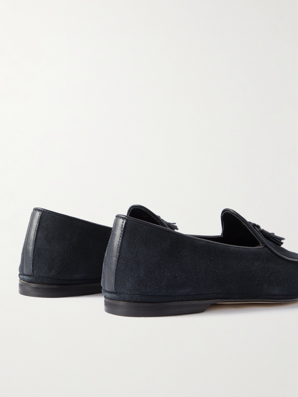 Shop Rubinacci Marphy Tasselled Leather-trimmed Velour Loafers In Blue