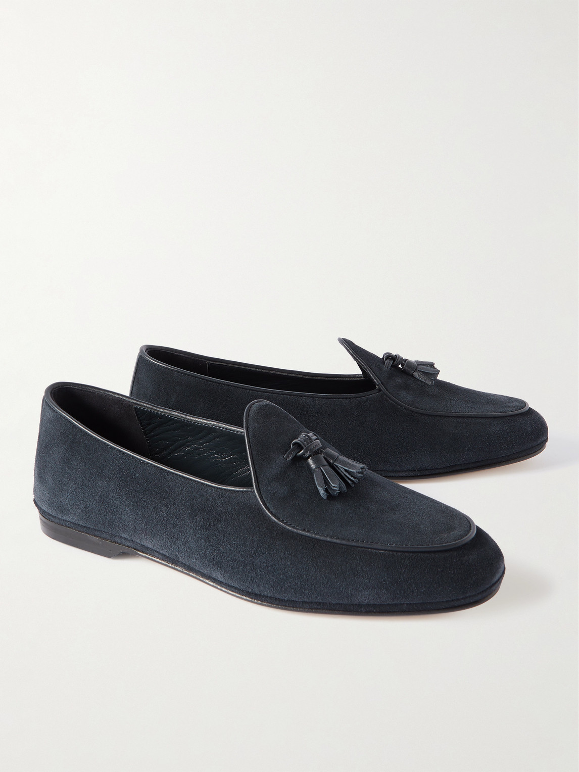 Shop Rubinacci Marphy Tasselled Leather-trimmed Velour Loafers In Blue