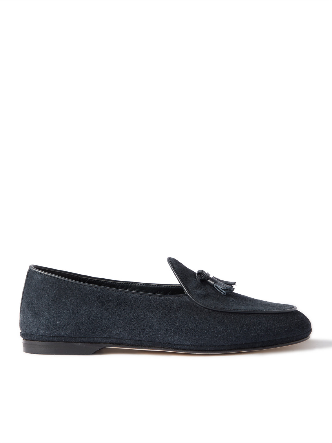 Rubinacci Marphy Tasselled Leather-trimmed Velour Loafers In Blue