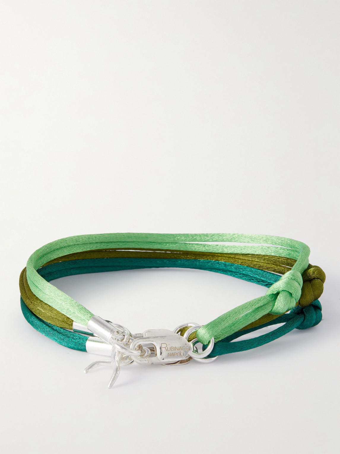Shop Rubinacci Set Of Three Silver And Silk Bracelets In Green
