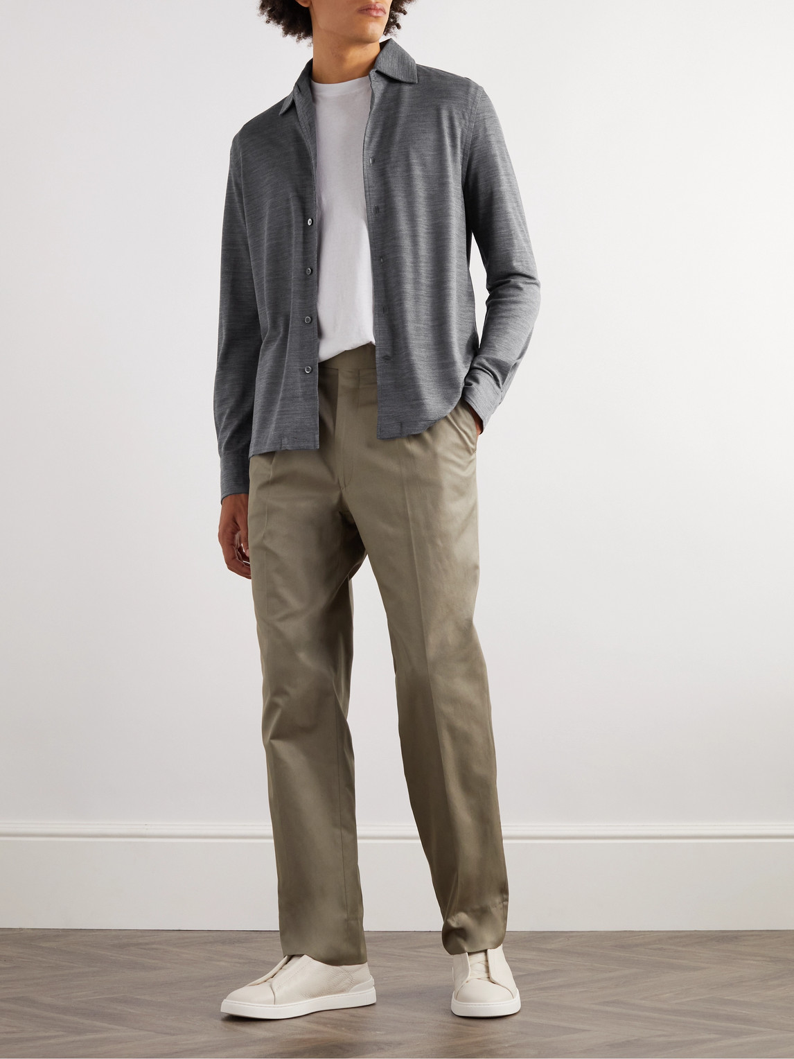 Shop Rubinacci Wool-piqué Shirt In Gray