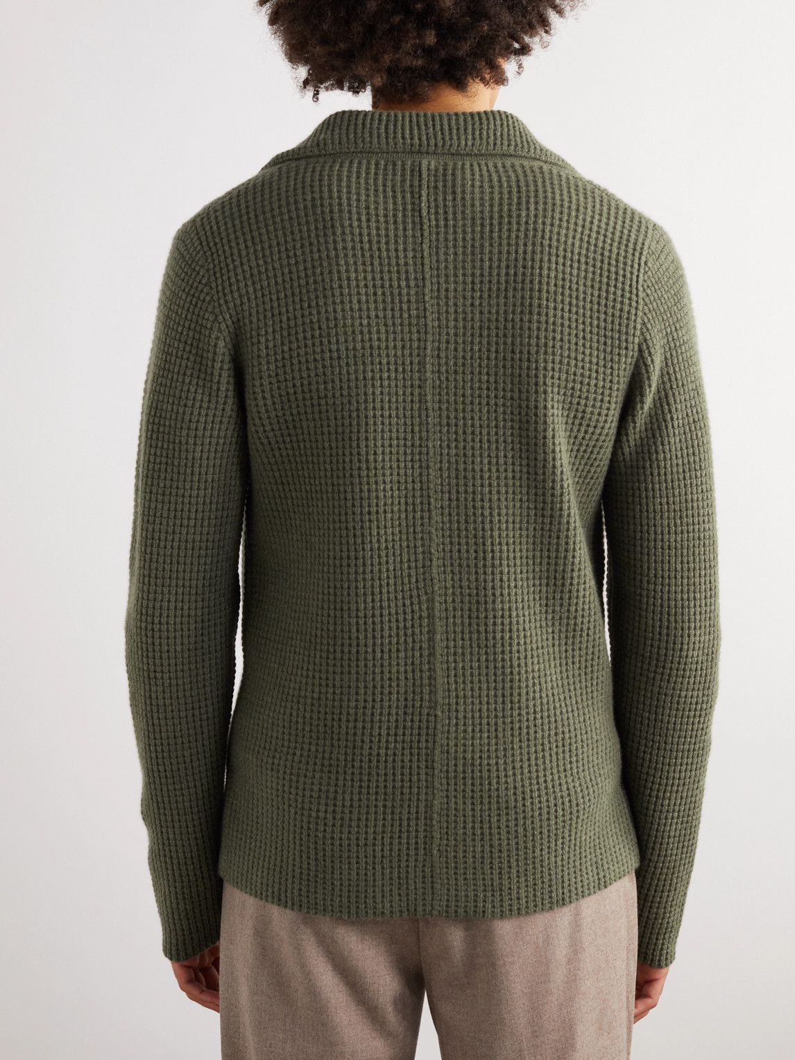 Shop Rubinacci Honeycomb-knit Cashmere Cardigan In Green