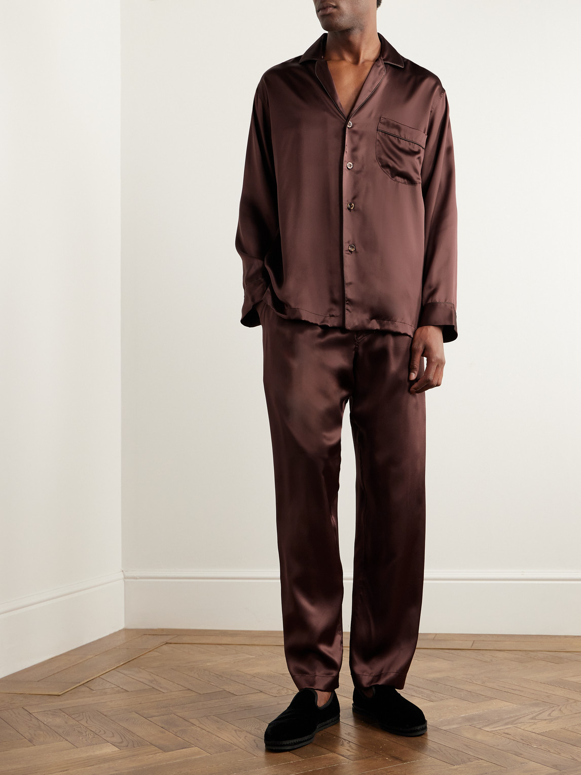 Shop Rubinacci Silk-satin Pyjama Set In Brown
