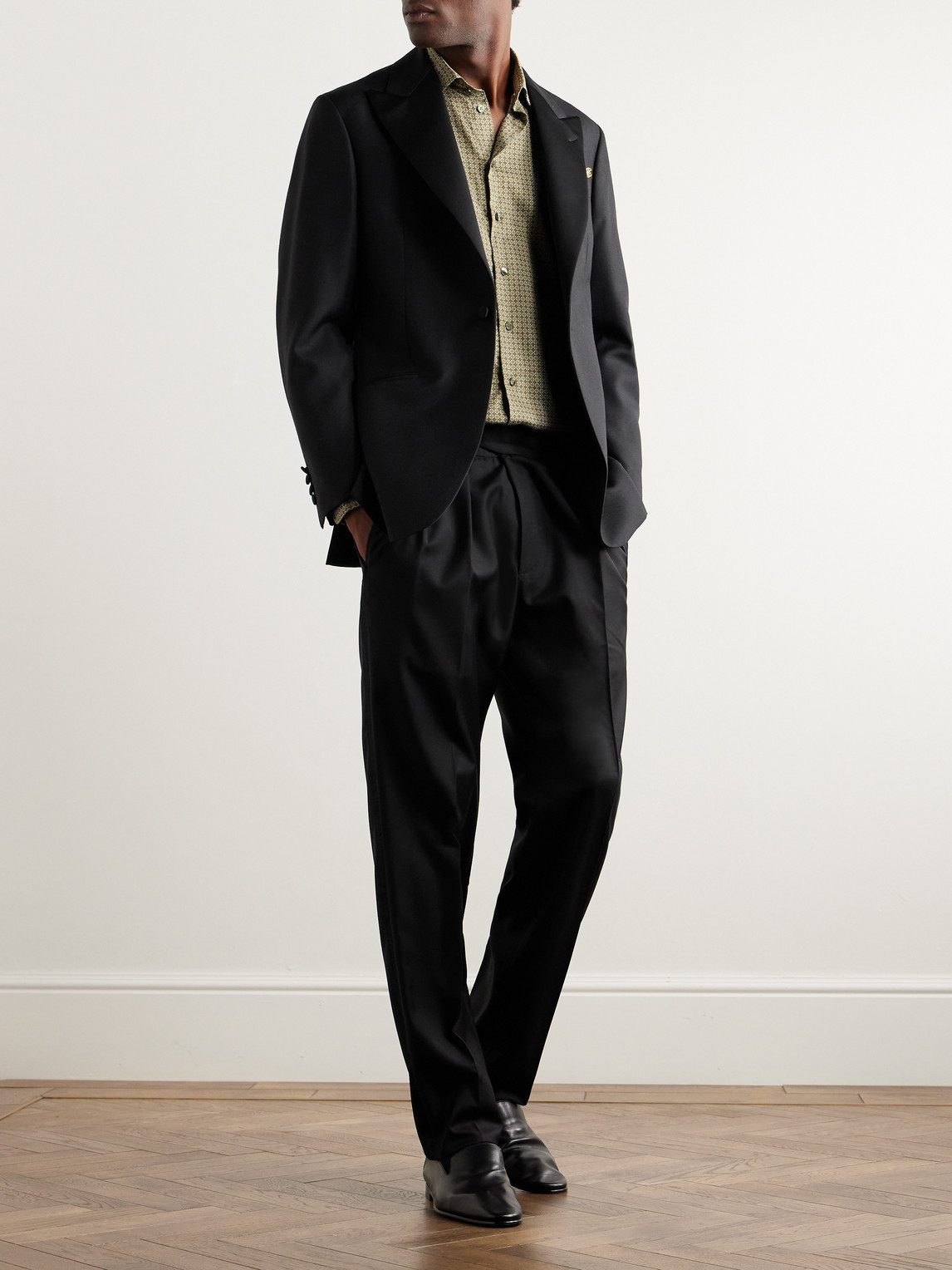 Shop Rubinacci Straight-leg Satin-trimmed Wool-twill Tuxedo Trousers In Black