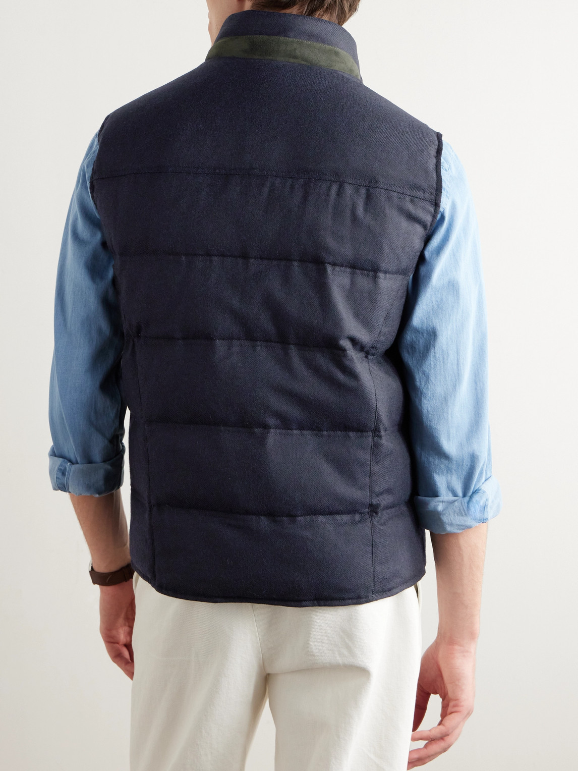 Shop Rubinacci Suede-trimmed Quilted Wool And Cashmere-blend Down Gilet In Blue