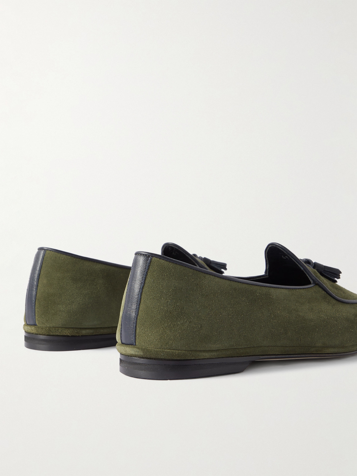 Shop Rubinacci Marphy Tasselled Leather-trimmed Velour Loafers In Green