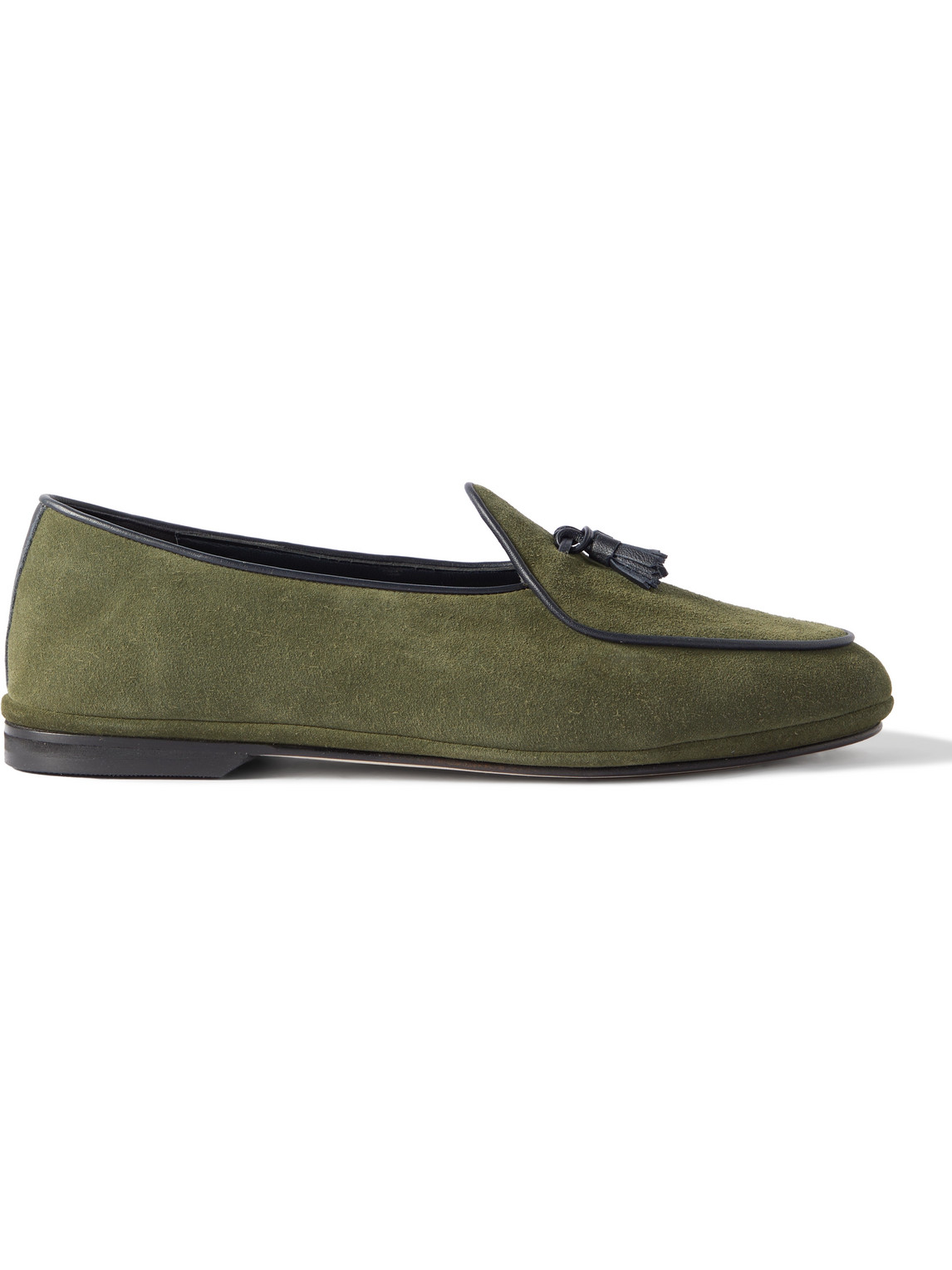 Rubinacci Marphy Tasselled Leather-trimmed Velour Loafers In Green