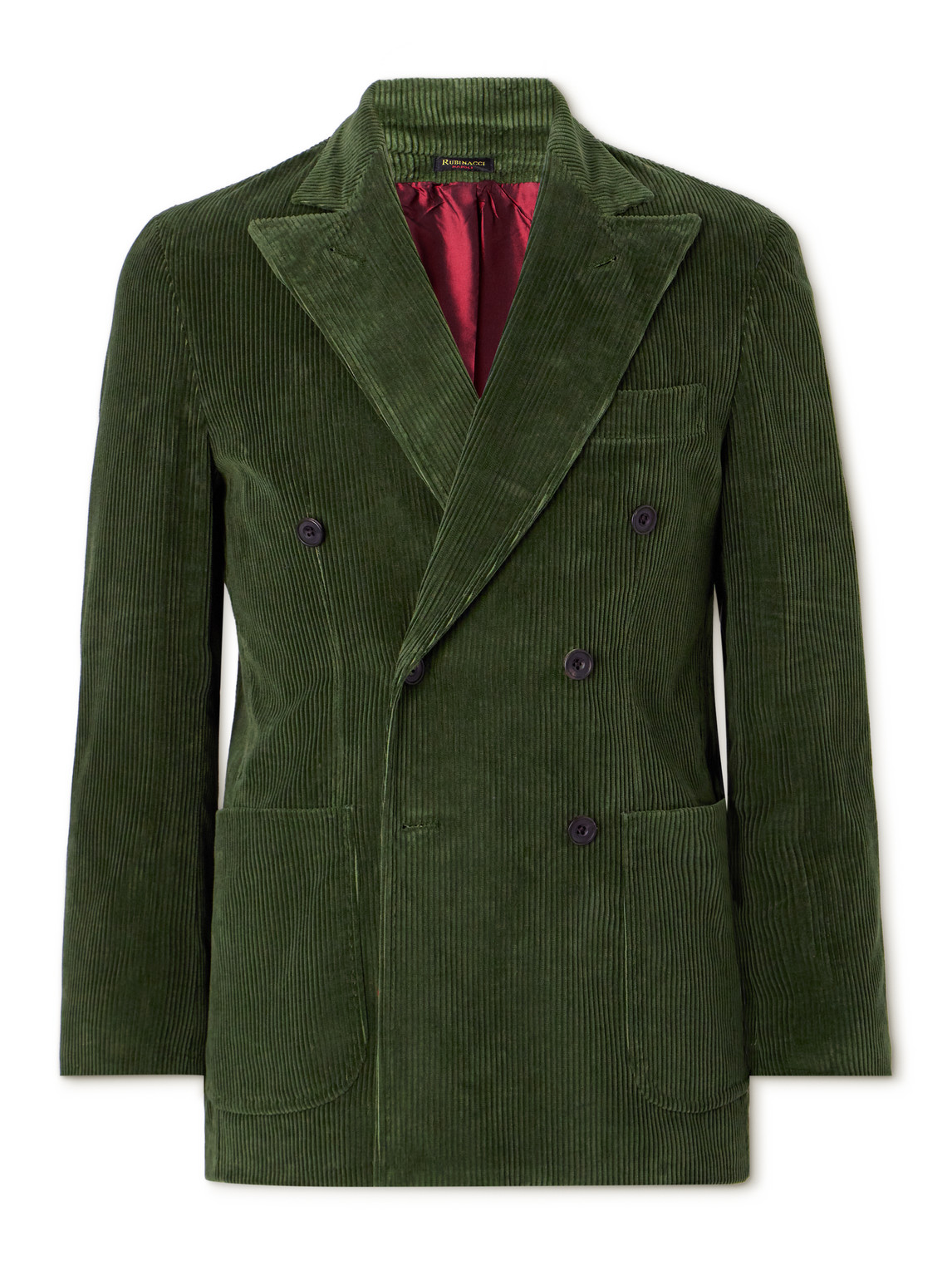 Rubinacci Db6 Double-breasted Cotton-corduroy Suit Jacket In Green