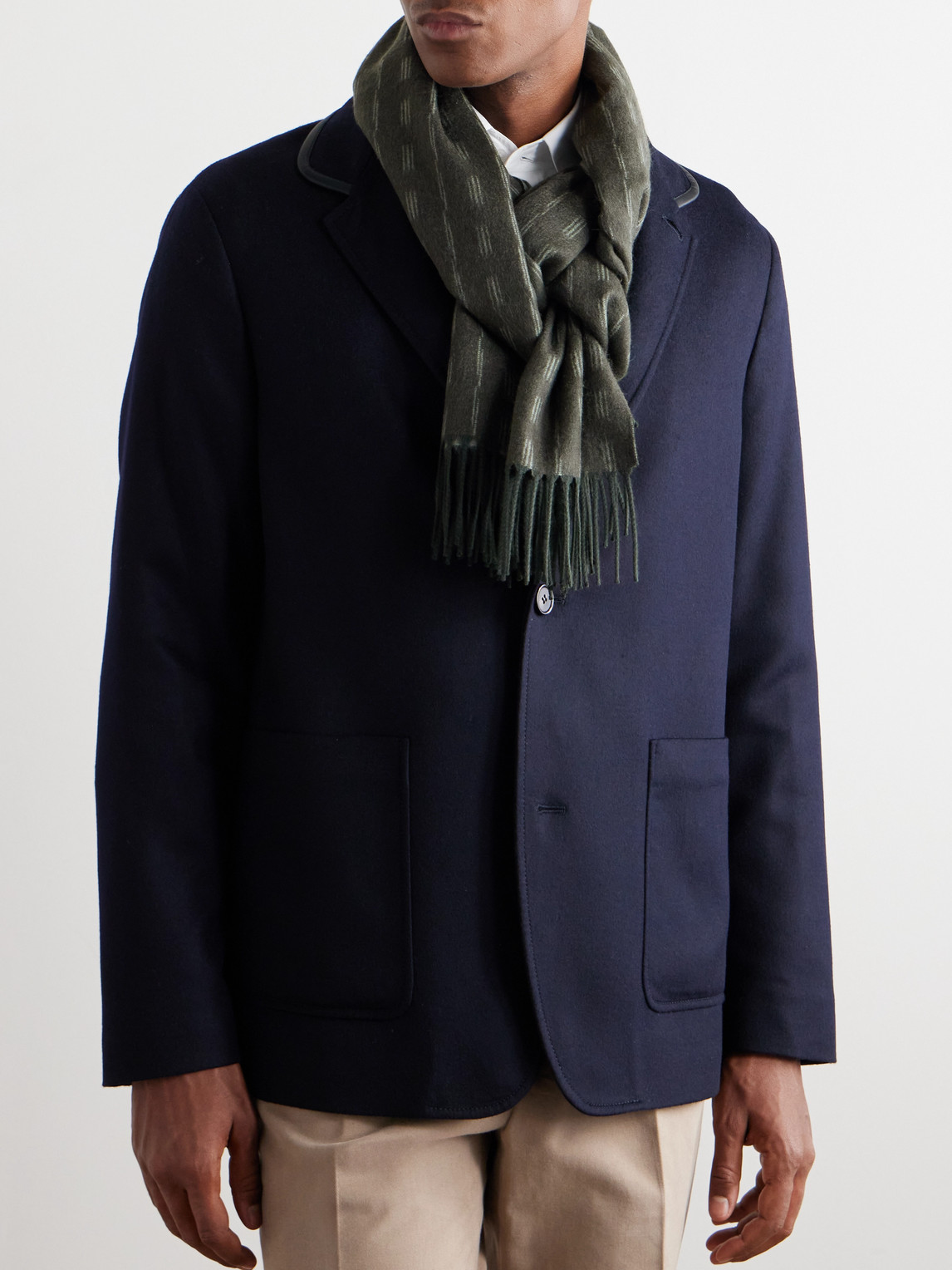 Loro Piana Fringed Cashmere-jacquard Scarf In Green