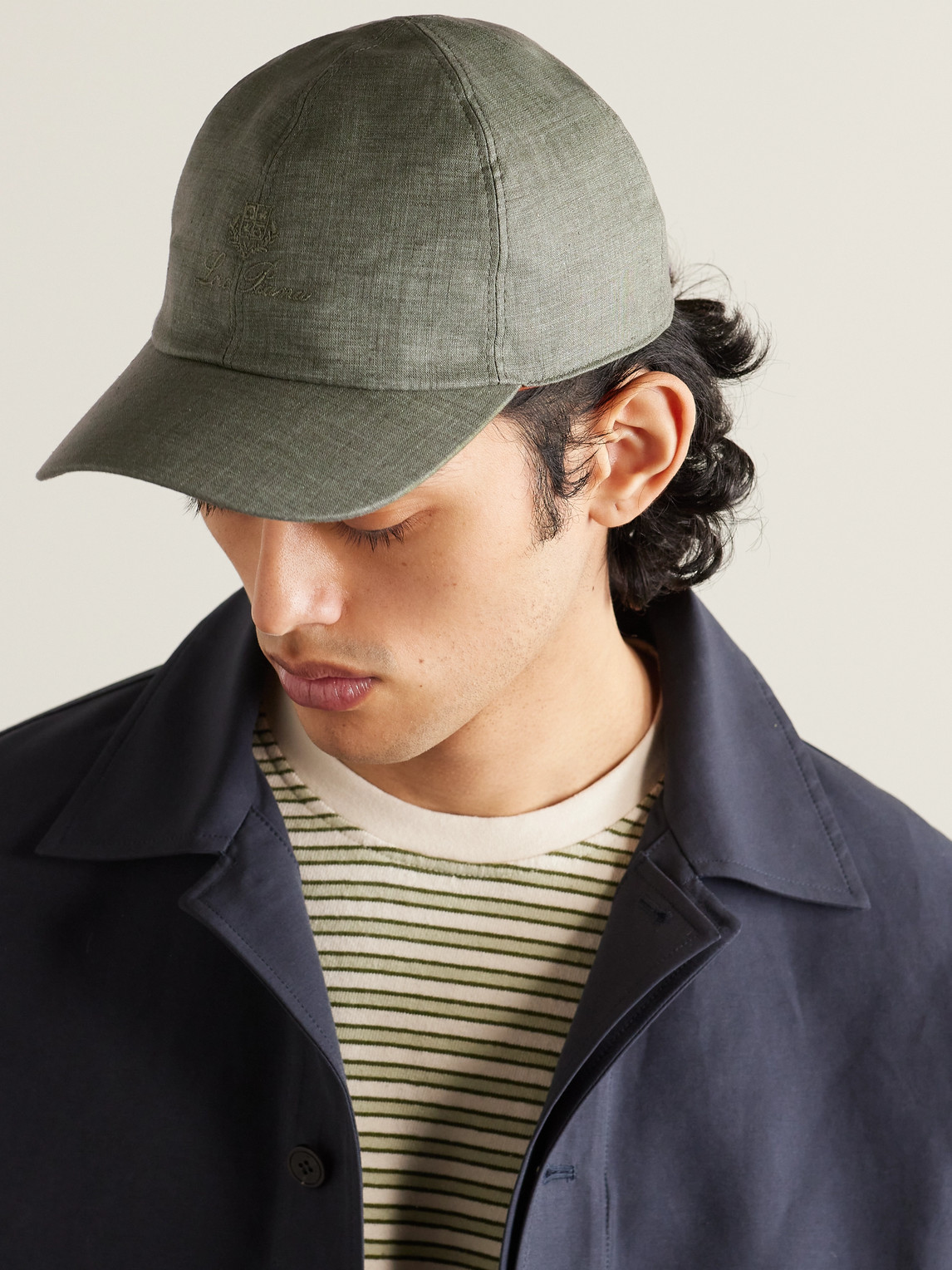 Shop Loro Piana Logo-embroidered Linen Baseball Cap In Green