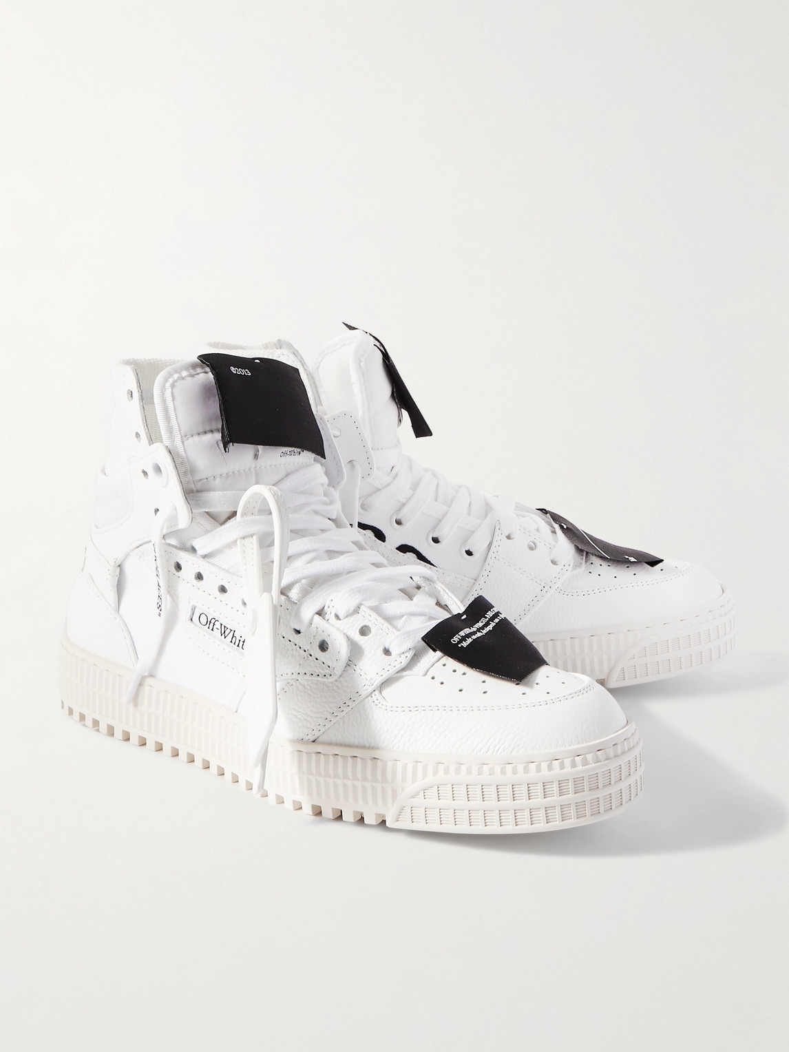 Shop Off-white 3.0 Off-court Leather And Canvas High-top Sneakers In White