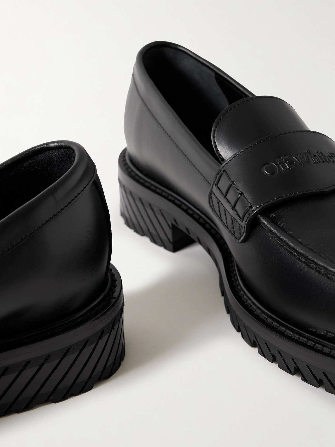 Shop Off-white Military Logo-debossed Leather Penny Loafers In Black