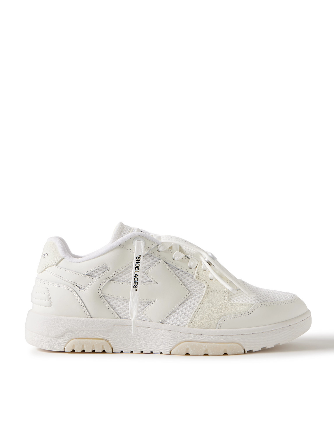 Off-white Out Of Office Suede-trimmed Leather And Mesh Sneakers In Silver