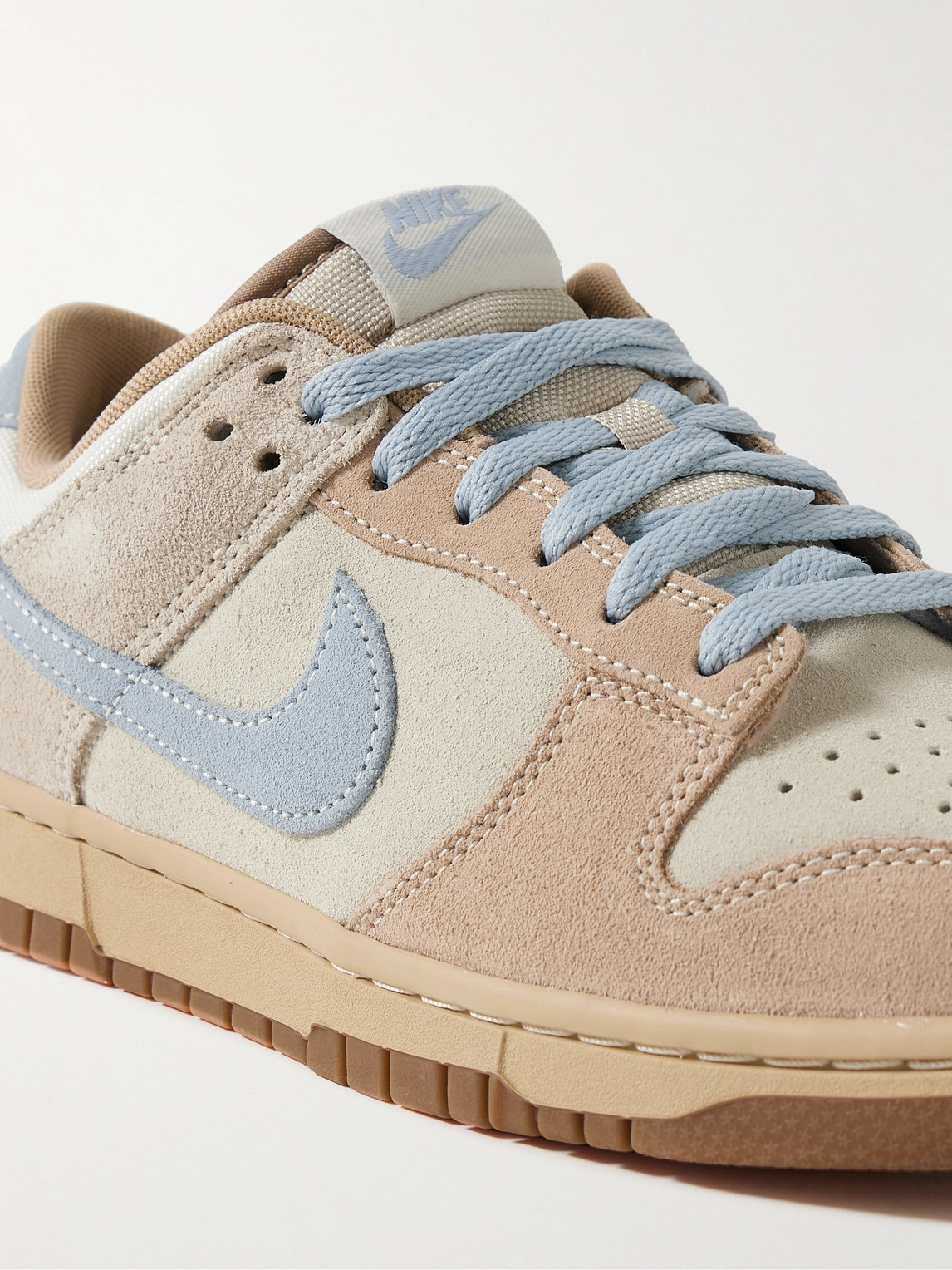 Shop Nike Dunk Low Mesh-trimmed Suede Sneakers In Neutrals