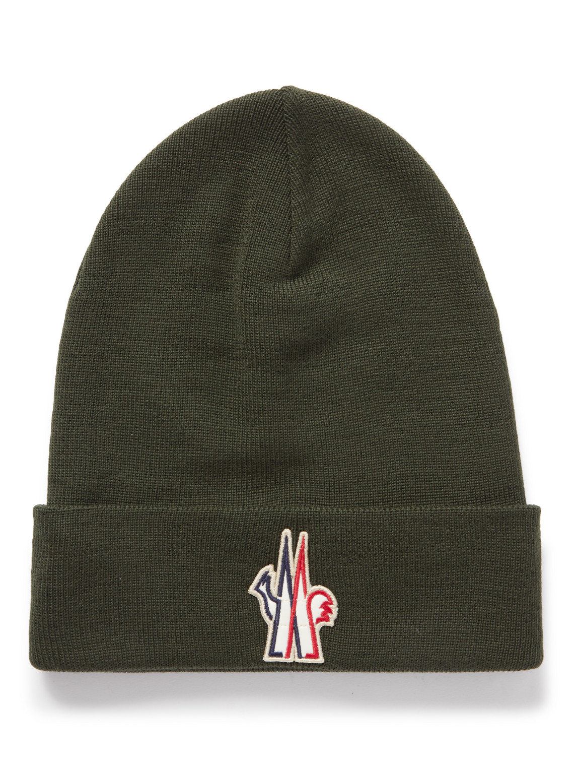Moncler Logo-appliquéd Ribbed Wool Beanie In Green
