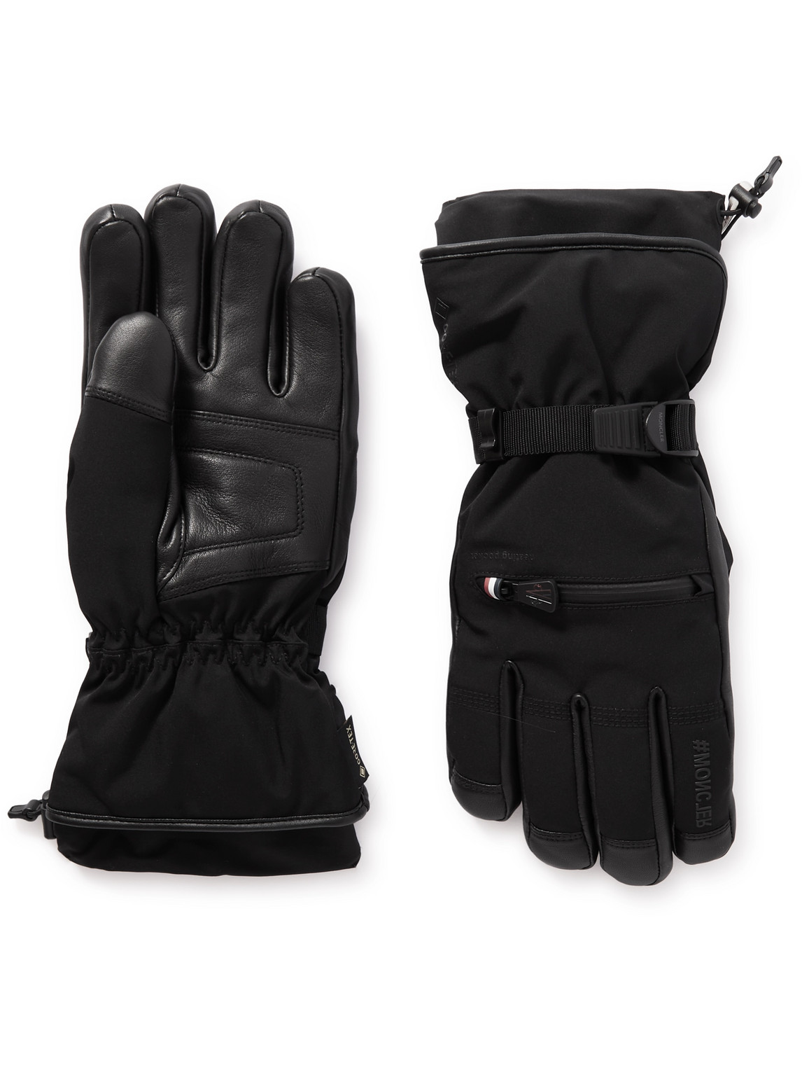Moncler Logo-appliquéd Leather-trimmed Ski Gloves In Black