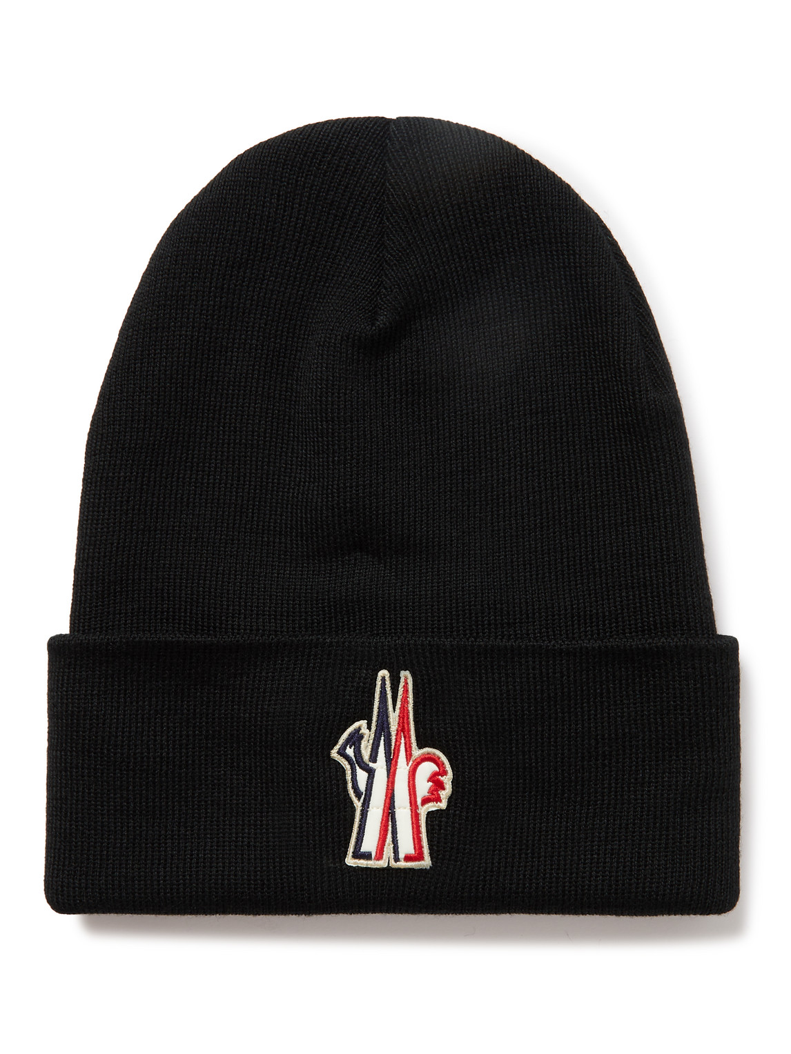 Moncler Logo-appliquéd Ribbed Wool Beanie In Black