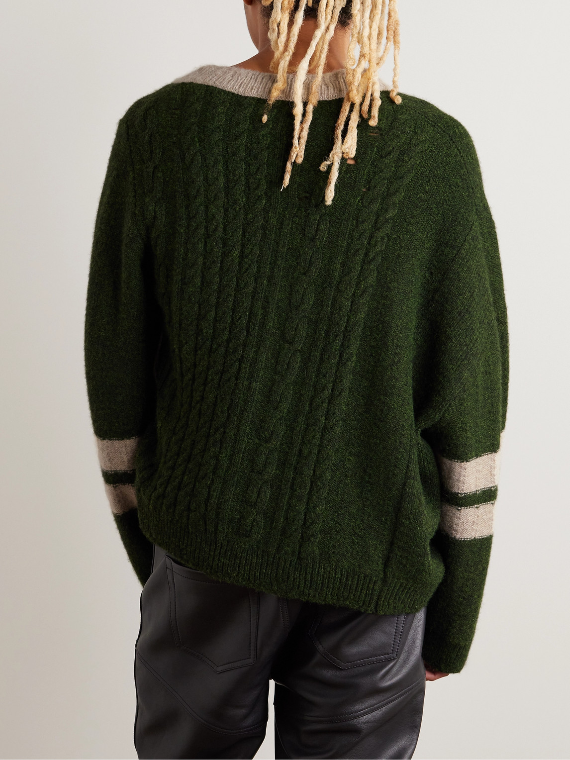 Shop Enfants Riches Deprimes Asymmetric Striped Brushed-cashmere Sweater In Green